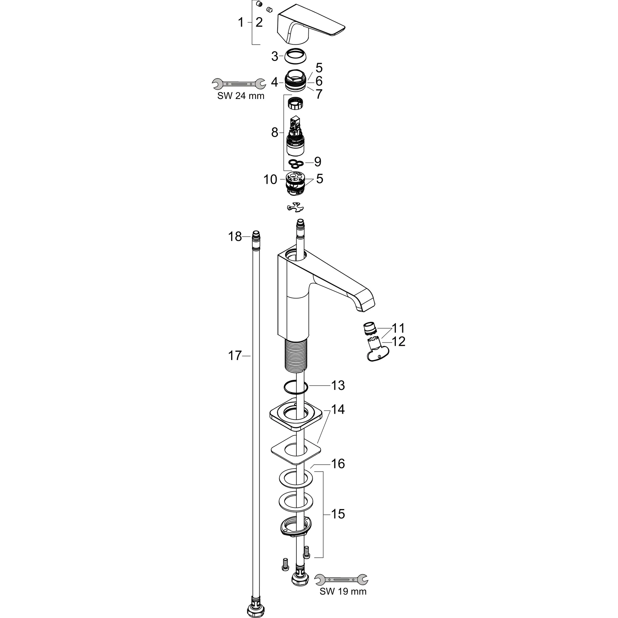 Hansgrohe AXOR Citterio E Einhebel-Waschtischmischer 130, Hebelgriff BBC, Brushed Black Chrome, Ausladung 143 mm, Auslaufhöhe 126 mm