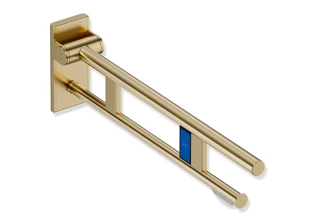 Stützklappgriff Duo, Design A des Systems 900, Edelstahl, PVD, Ausladung 700 mm, mit WC-Papierhalter und Funk-Spülauslösung, Ausführung links, in Farbe CK (messing glänzend) Stützklappgriff Duo, Design A des Systems 900, Edelstahl, PVD, Ausladung 700 mm, mit WC-Papierhalter und Funk-Spülauslösung, Ausführung links, in Farbe CK (messing glänzend)