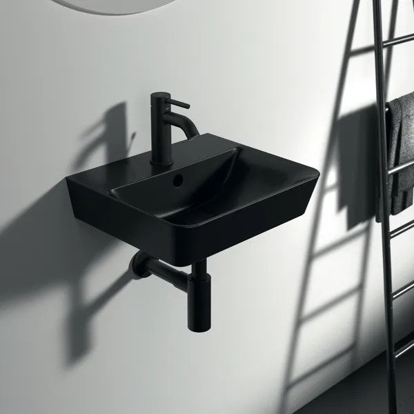 Waschbecken „ConnectAir“ 40 × 35 × 15 cm, Hahnlochposition mittig in Schwarz Matt Waschbecken „ConnectAir“ 40 × 35 × 15 cm, Hahnlochposition mittig in Schwarz Matt