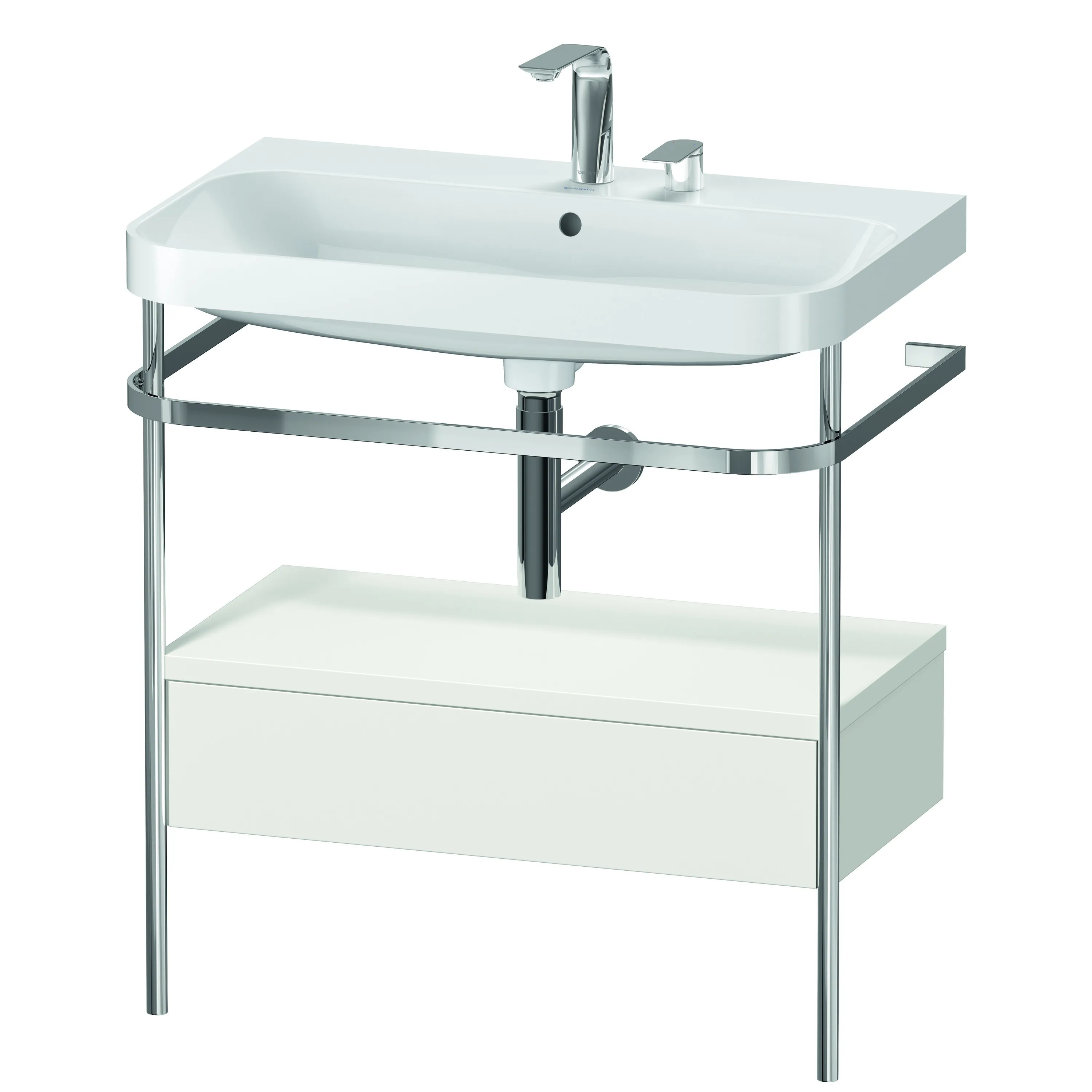 Duravit Waschtischunterschrank c-shaped Set mit Metallkonsole und Schubkasten „Happy D.2 Plus“ 77,5 × 85 × 49 cm Nordic Weiß Seidenmatt