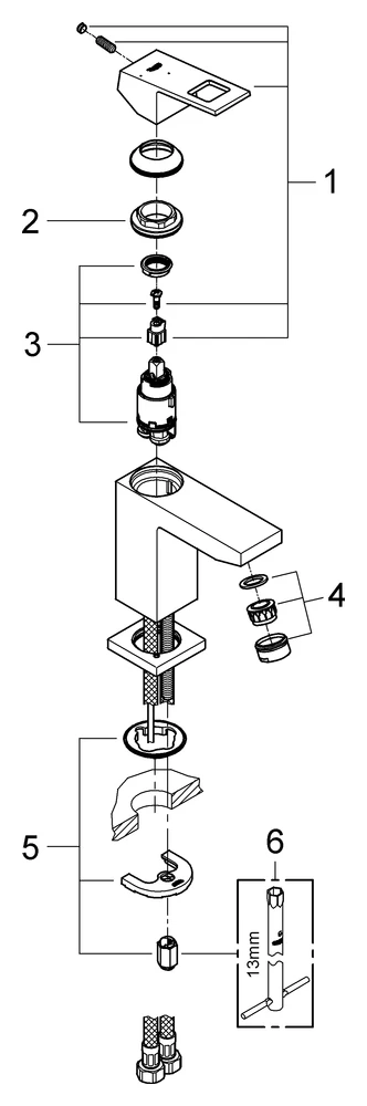 Einhand-Waschtischbatterie Eurocube 23392, S-Size, Einlochmontage, glatter Körper, Energie-Spar-Funktion Mittelstellung kalt, chrom