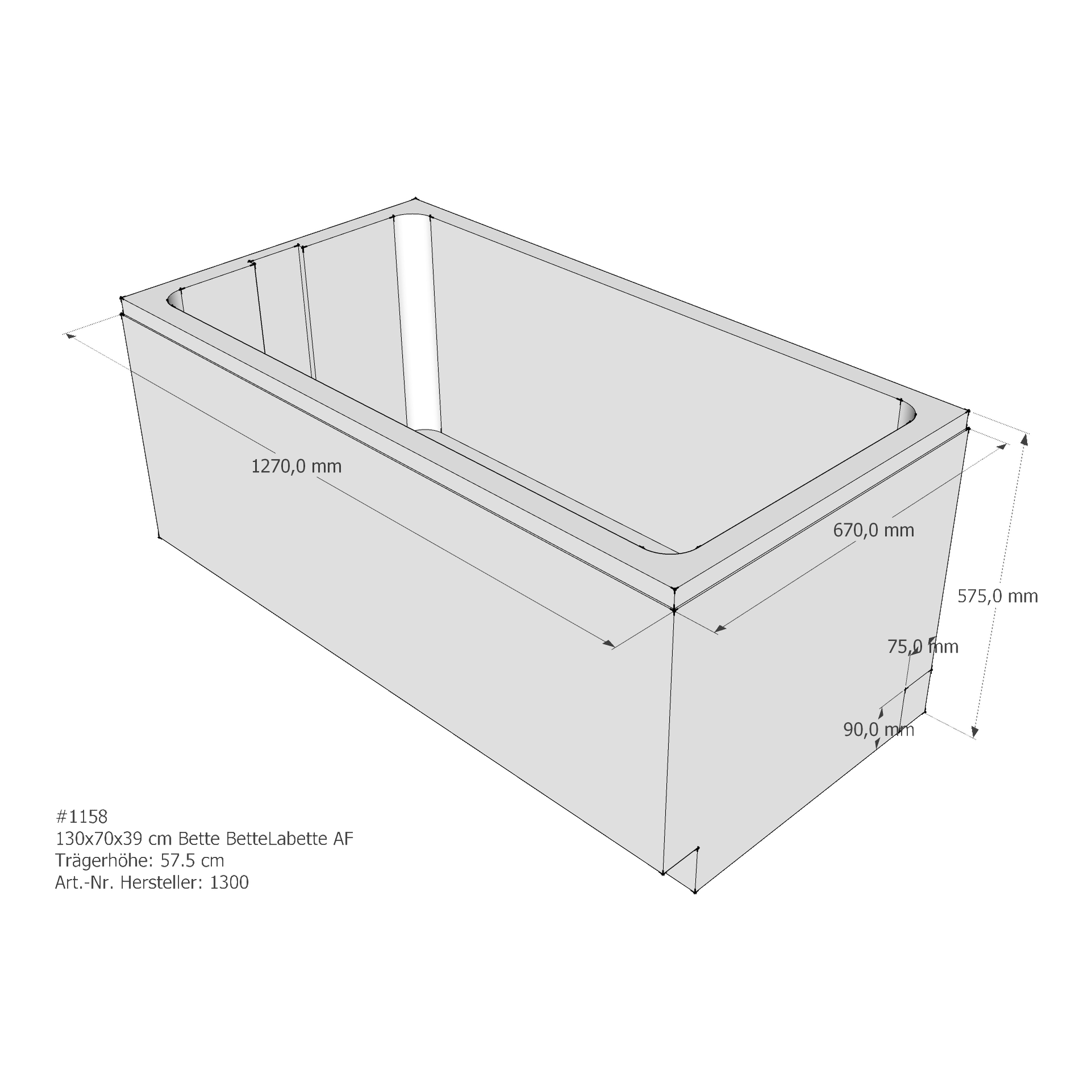 Badewannenträger für Bette La 130 × 70 × 39 cm Breite: 70 cm / Höhe: 39 cm / Länge: 130 cm Badewannenträger für Bette La 130 × 70 × 39 cm Breite: 70 cm / Höhe: 39 cm / Länge: 130 cm
