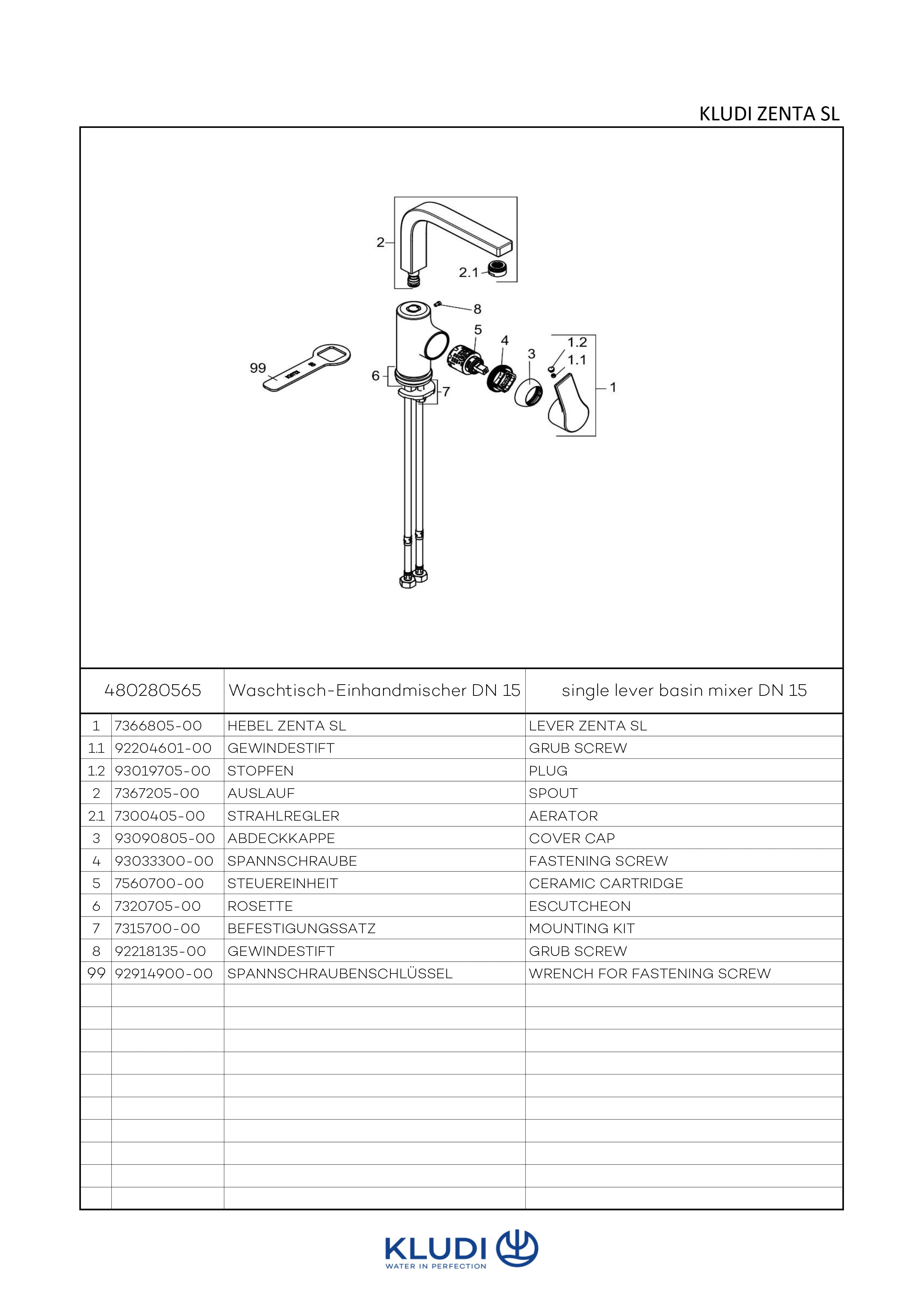 Kludi ZENTA SL Waschtisch-EHM schwenkbar mit seitl.Betätig., o.Ablg. chrom Kludi ZENTA SL Waschtisch-EHM schwenkbar mit seitl.Betätig., o.Ablg. chrom