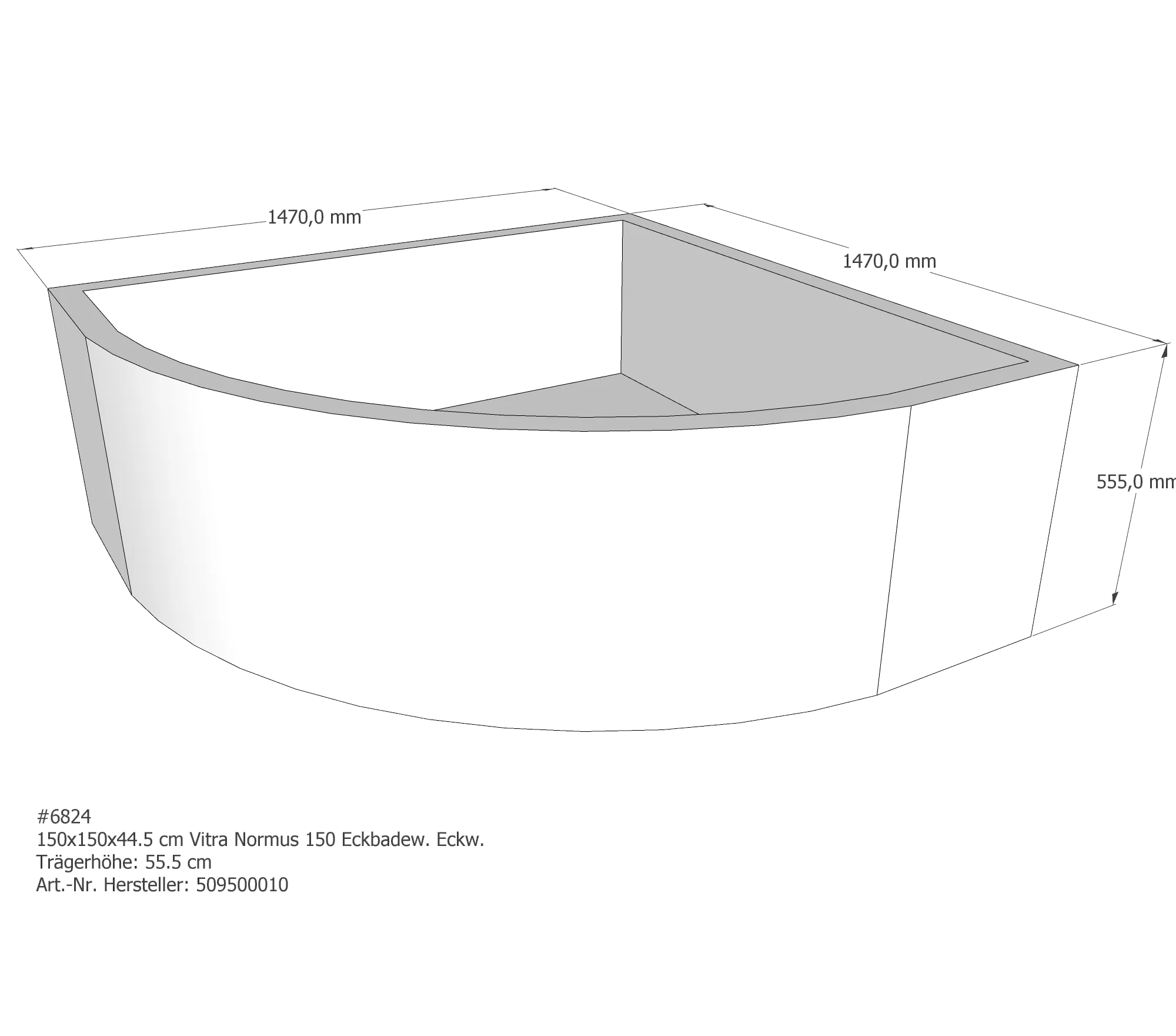 Badewannenträger für VitrA Normus 150 150 × 150 × 44,5 cm Badewannenträger für VitrA Normus 150 150 × 150 × 44,5 cm