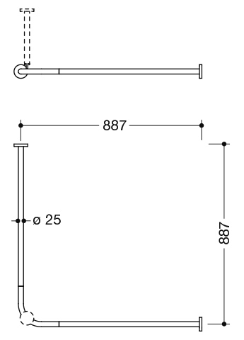 VH-Stange, d:25, A1/A2=887, 18 Ringe, chrom