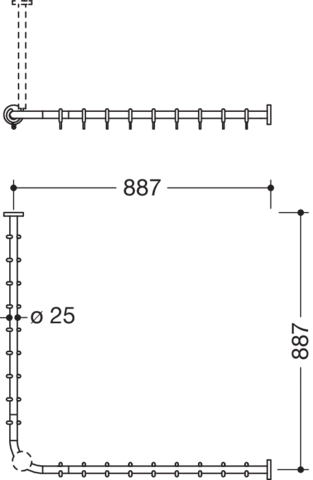 HEWI Duschvorhangstange „System 900“ 92,2 × 92,2 cm