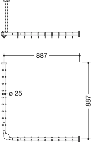 VH-Stange, d:25, A1/A2=887, 18 Ringe, plvb weiß tiefmatt VH-Stange, d:25, A1/A2=887, 18 Ringe, plvb weiß tiefmatt