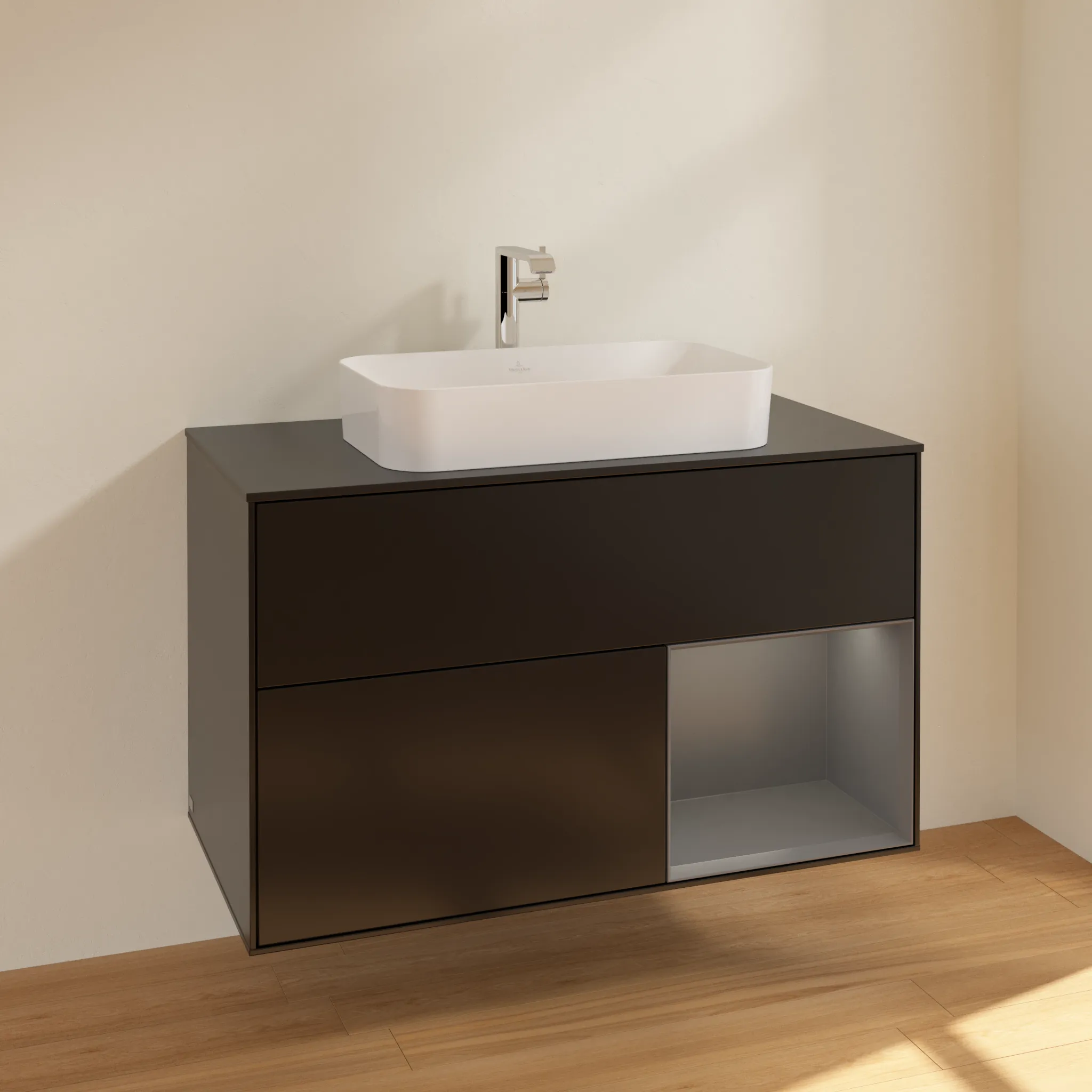 Villeroy & Boch Waschbeckenunterschrank Finion F25, 1000 x 603 x 501 mm, Black Matt Lacquer, mit Beleuchtung und Push-to-open Funktion Villeroy & Boch Waschbeckenunterschrank Finion F25, 1000 x 603 x 501 mm, Black Matt Lacquer, mit Beleuchtung und Push-to-open Funktion