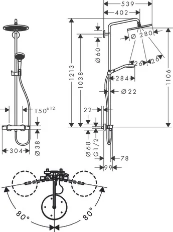 Showerpipe Croma Select S 280 EcoSmart mit Raindance HB mattschwarz