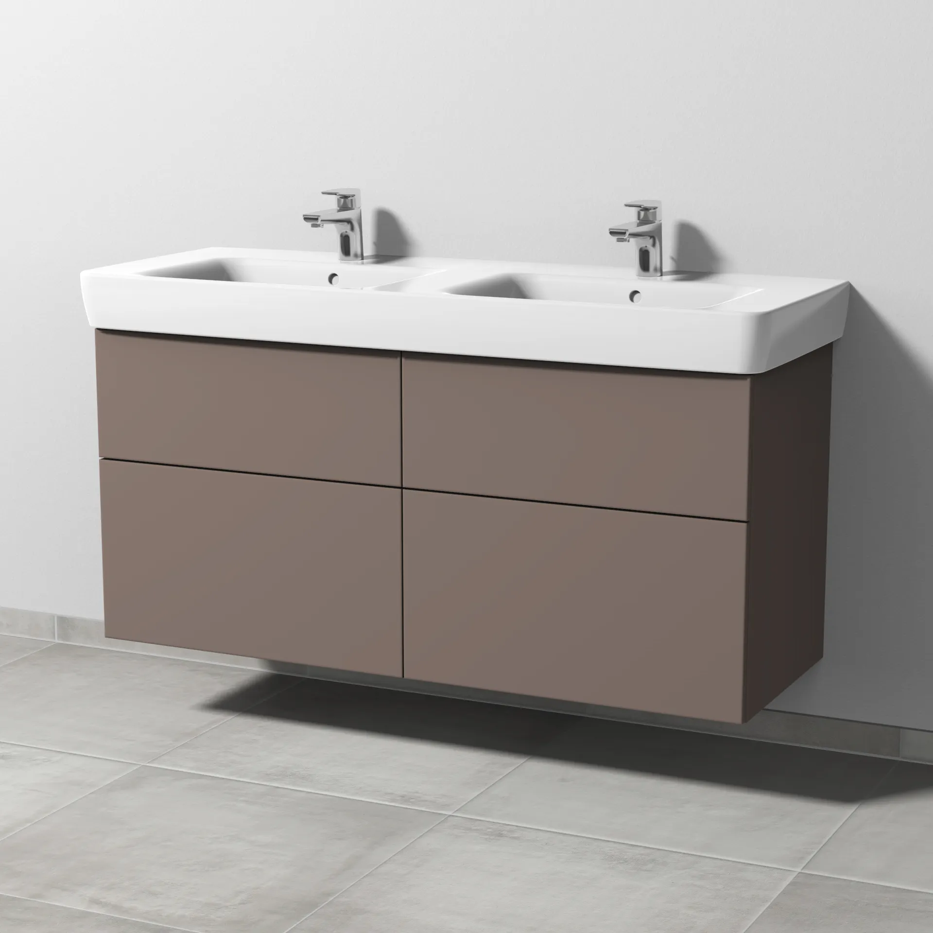 Sanipa Waschtischunterschrank „3way“ passend zu Keramik-Waschtische Renova Plan von Geberit 1240 × 588 × 407 mm in Taupe (matt), Becken mittig