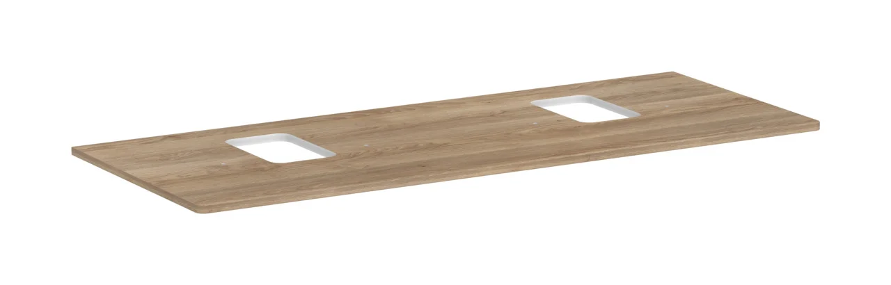 Hansgrohe Xelu Q Konsole in Eiche Natur, 1360x540 mm, mit 2 mittigen Ausschnitten für Aufsatzwaschtisch mit Hahnloch