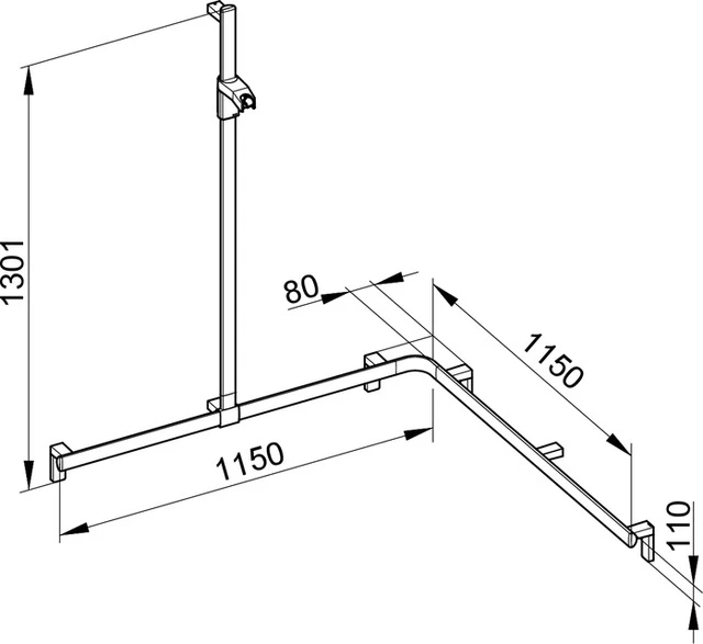 KEUCO AXESS Duschhandlauf mit Brausestange links 1140/1140/1300 mm silber-eloxiert