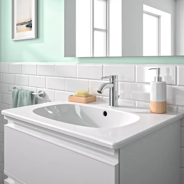 Waschtischarmatur Ceraline, 5 l/min., mit Ablaufgarnitur, Ausladung 100mm, Chrom Waschtischarmatur Ceraline, 5 l/min., mit Ablaufgarnitur, Ausladung 100mm, Chrom