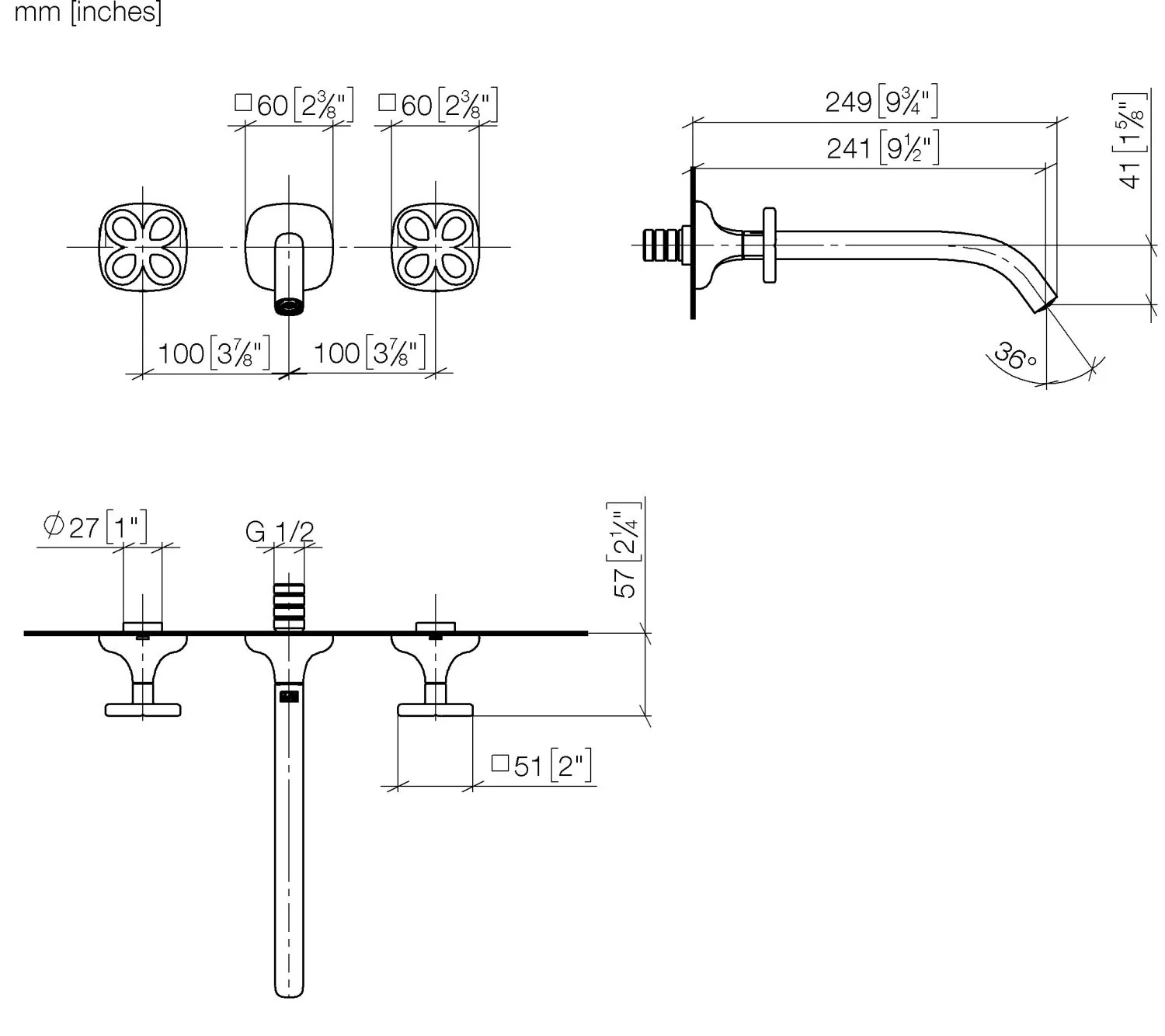 Dornbracht COYA Waschtisch-Wandbatterie ohne Ablaufgarnitur Chrom, Ausladung 241 mm, starrer Auslauf, runder luftangereicherter Strahl, Bohrungsdurchmesser 35 mm, Rosette 60 x 60 mm, max. Durchfluss 4,5 l/min Dornbracht COYA Waschtisch-Wandbatterie ohne Ablaufgarnitur Chrom, Ausladung 241 mm, starrer Auslauf, runder luftangereicherter Strahl, Bohrungsdurchmesser 35 mm, Rosette 60 x 60 mm, max. Durchfluss 4,5 l/min