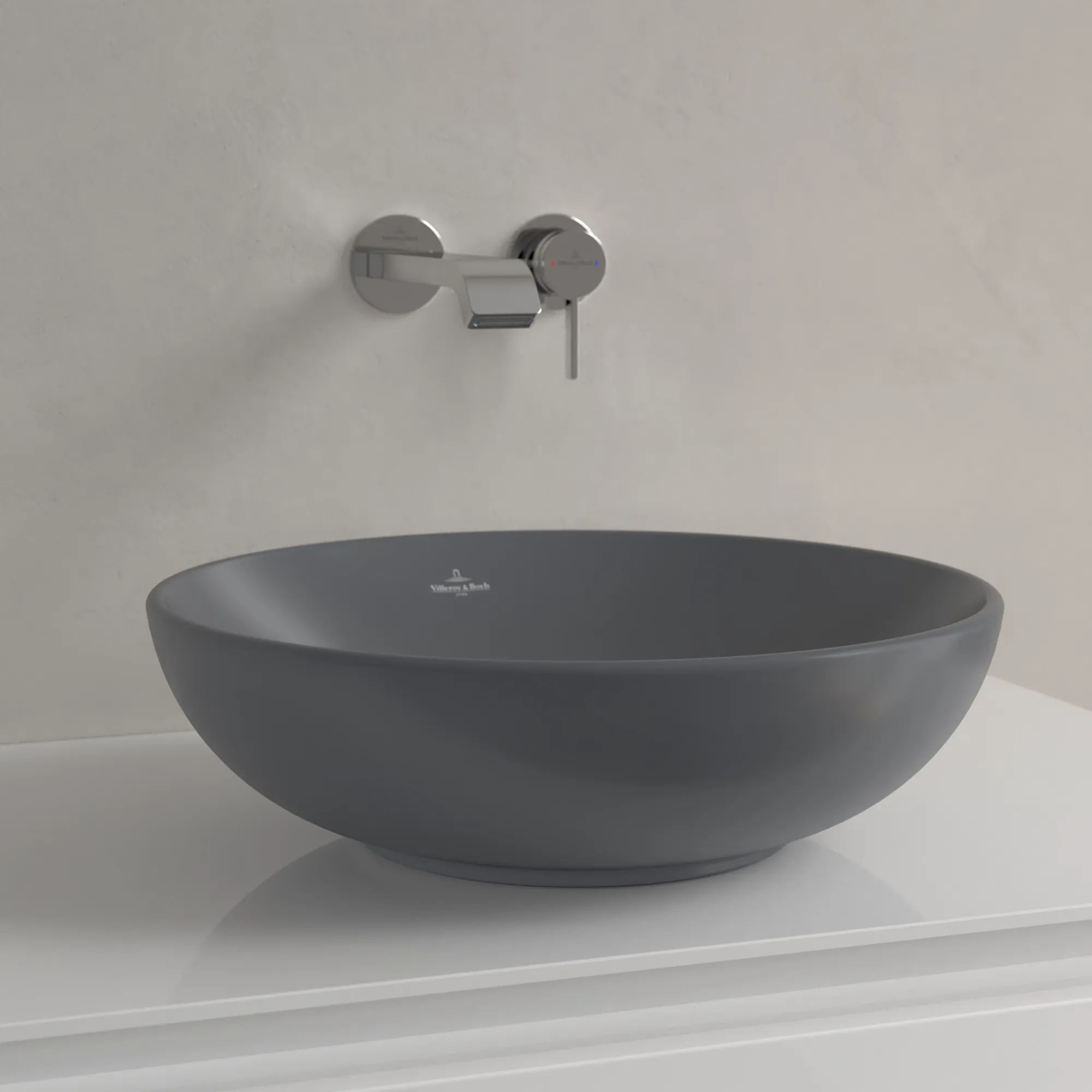 Villeroy & Boch Aufsatzwaschtisch aus TitanCeram „Loop & Friends“ ⌀ 420 mm, ohne Hahnlochbohrung in Graphite Villeroy & Boch Aufsatzwaschtisch aus TitanCeram „Loop & Friends“ ⌀ 420 mm, ohne Hahnlochbohrung in Graphite