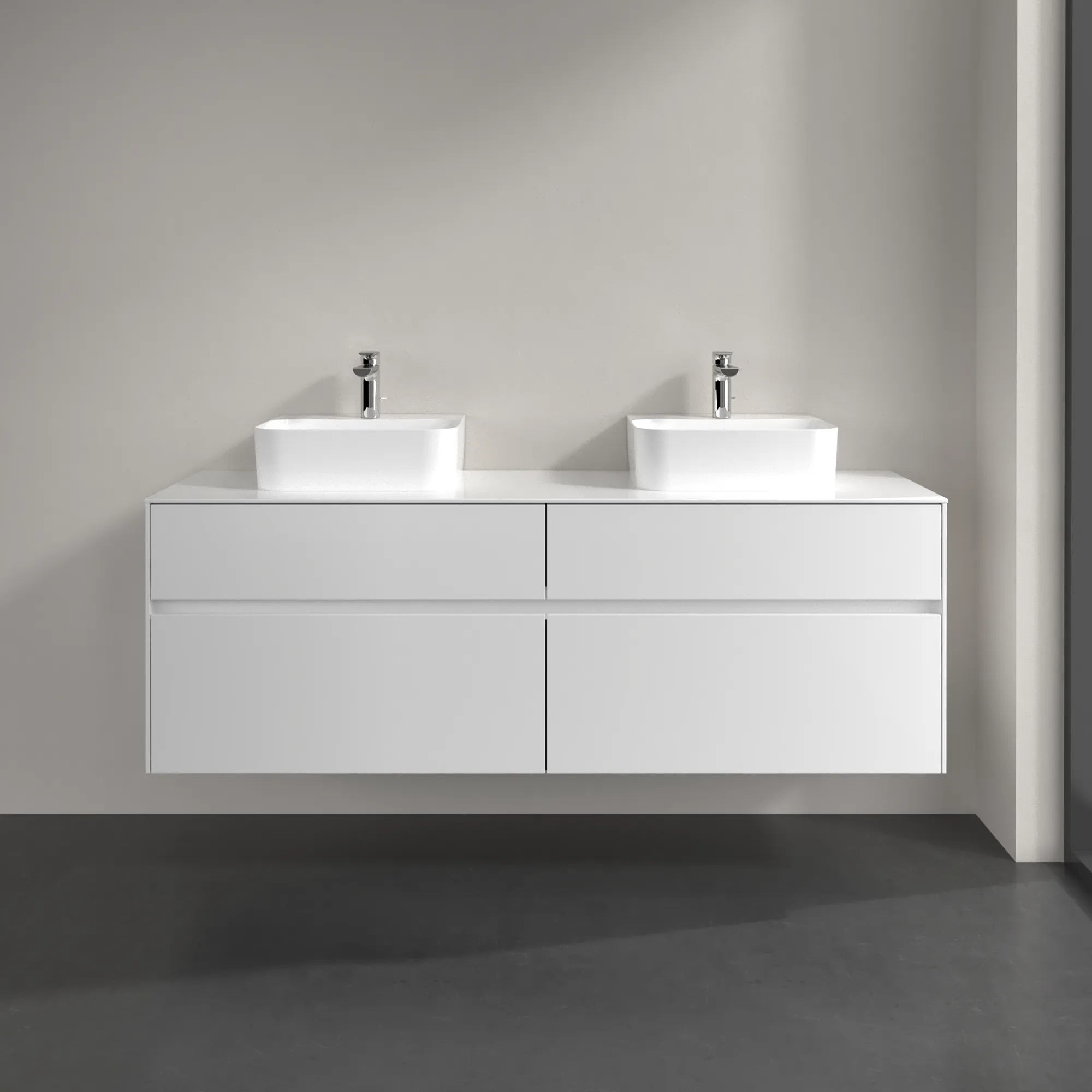 Villeroy & Boch Waschtischunterschrank „Collaro“ 1600 × 548 × 500 mm Glossy White, ohne Beleuchtung, für links und rechts