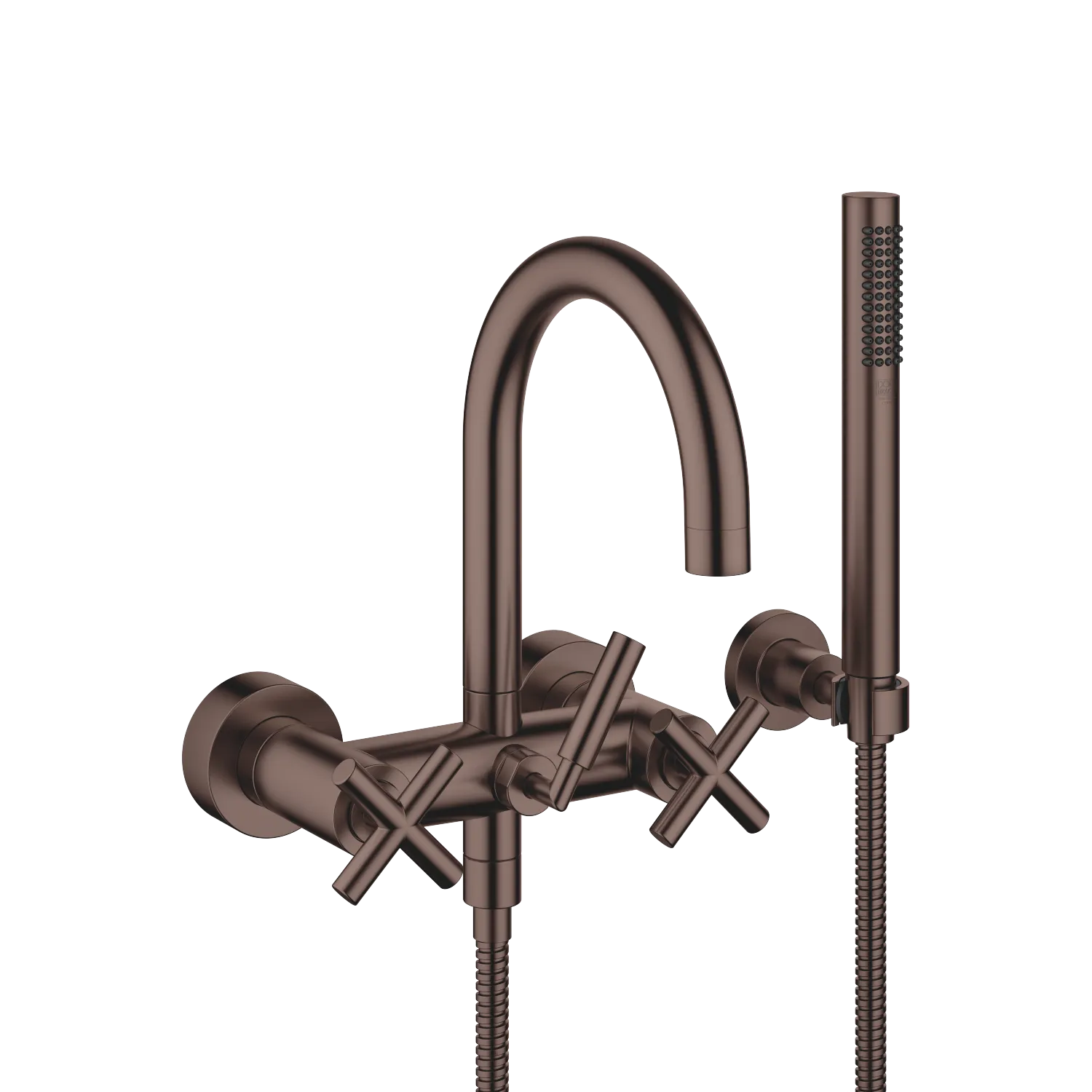 Dornbracht TARA Wannenbatterie Wandmontage Dark Bronze gebürstet PVD, Ausladung 240 mm, runder luftangereicherter Strahl, max. Durchfluss 22 l/min bei