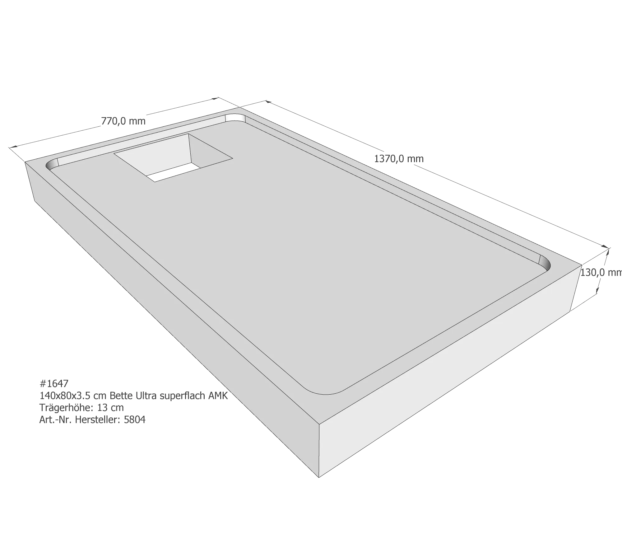 Duschwannenträger für Bette Ultra (superflach) 140 × 80 × 3,5 cm Breite: 80 cm / Länge: 140 cm