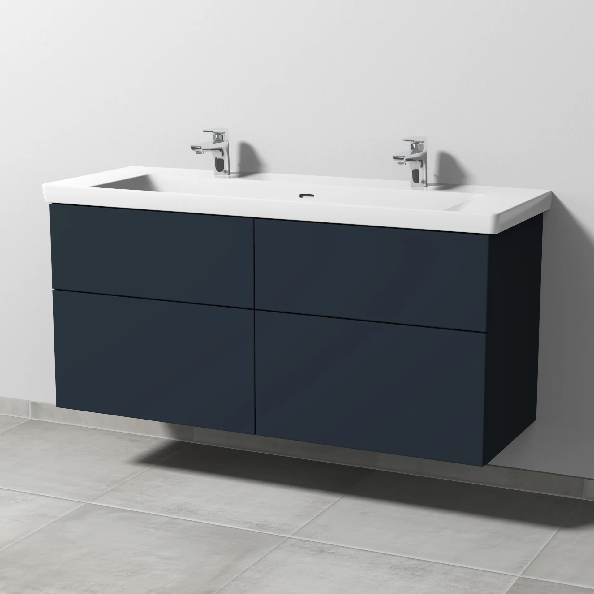 Sanipa Waschtischunterschrank „3way“ 1255 × 588 × 462 mm in Marine (matt), mit Hahnlochbohrung, Becken mittig