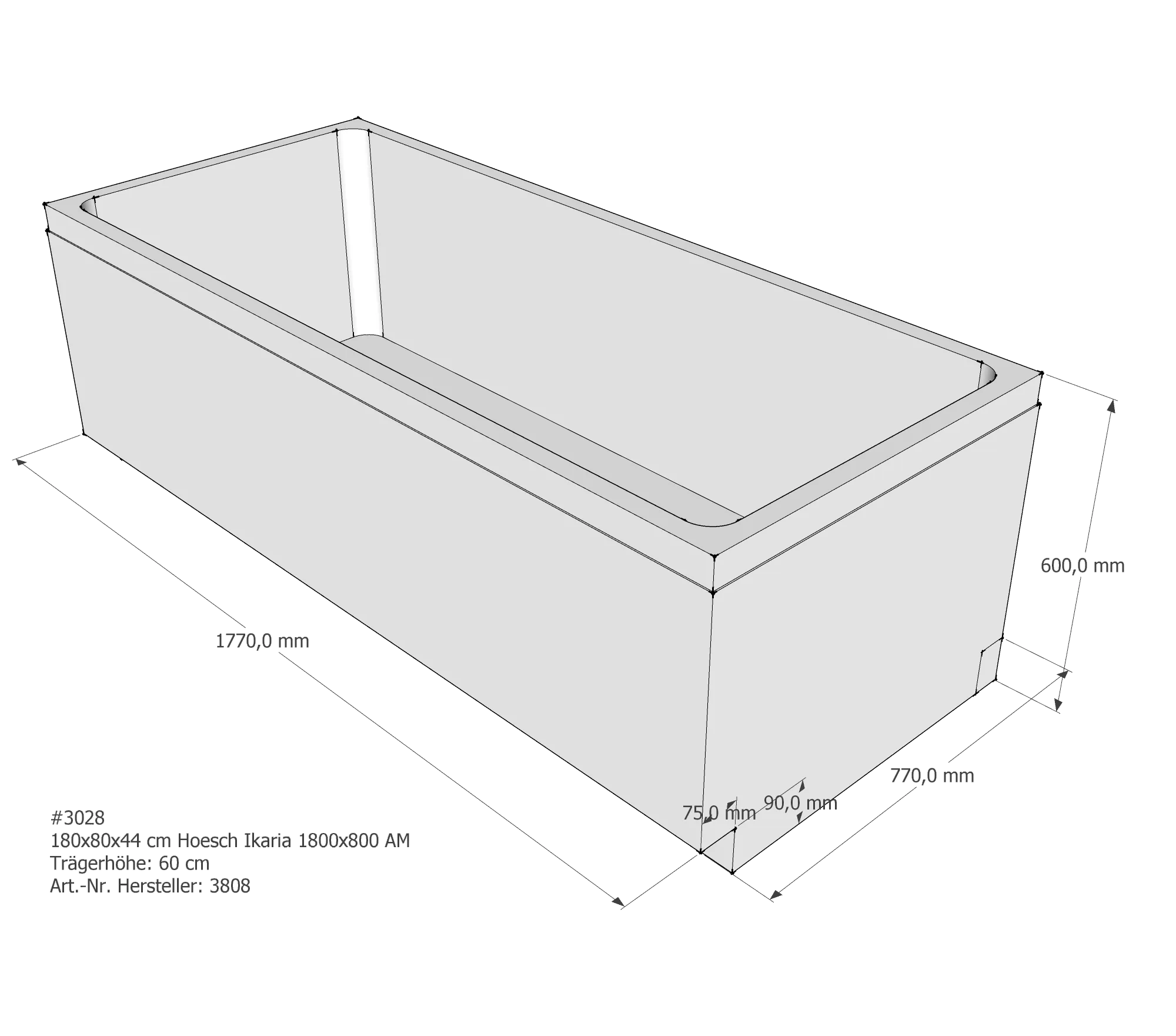 Badewannenträger passend für Hoesch Ikaria 180 × 80 × 44 cm