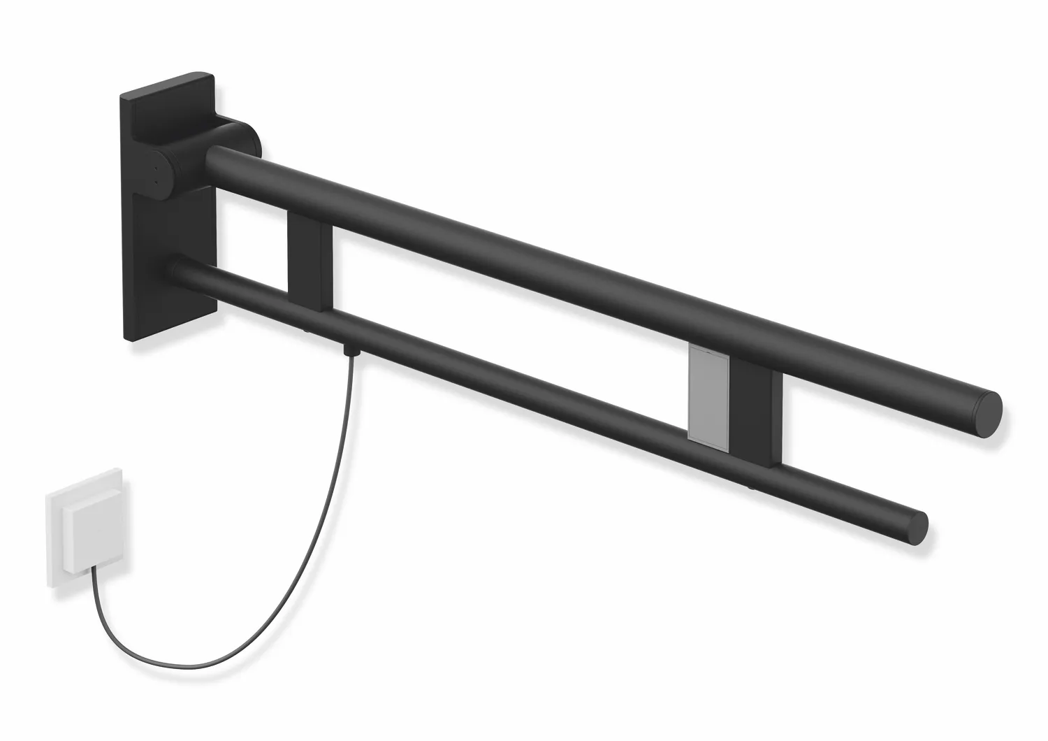 HEWI Stützklappgriff Duo Design A Edelstahl pulverbeschichtet Ausladung 850 mm E-Ausführung links