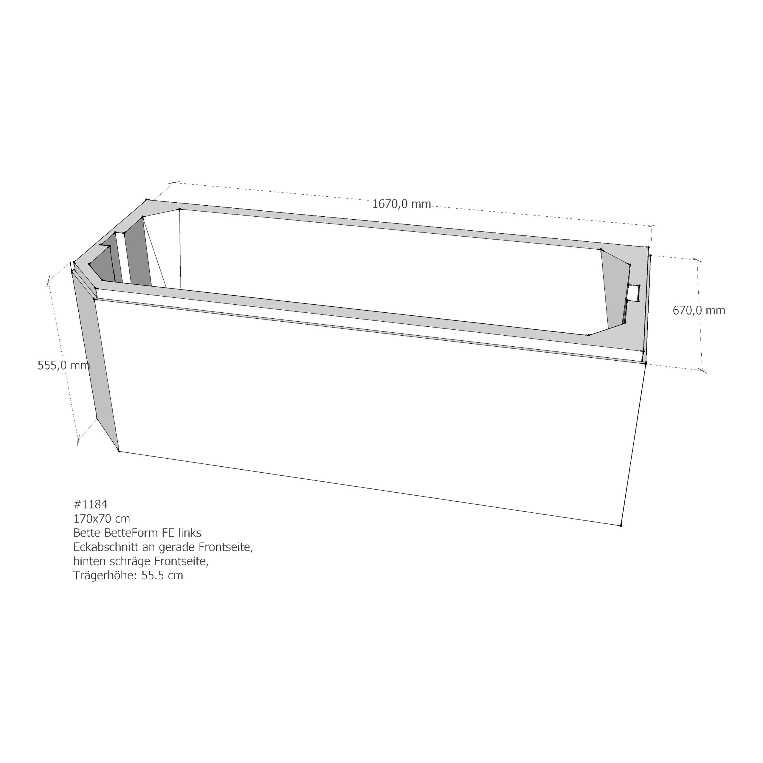 Badewannenträger für Bette BetteProfi-Form FE links 170 × 70 × 42 cm