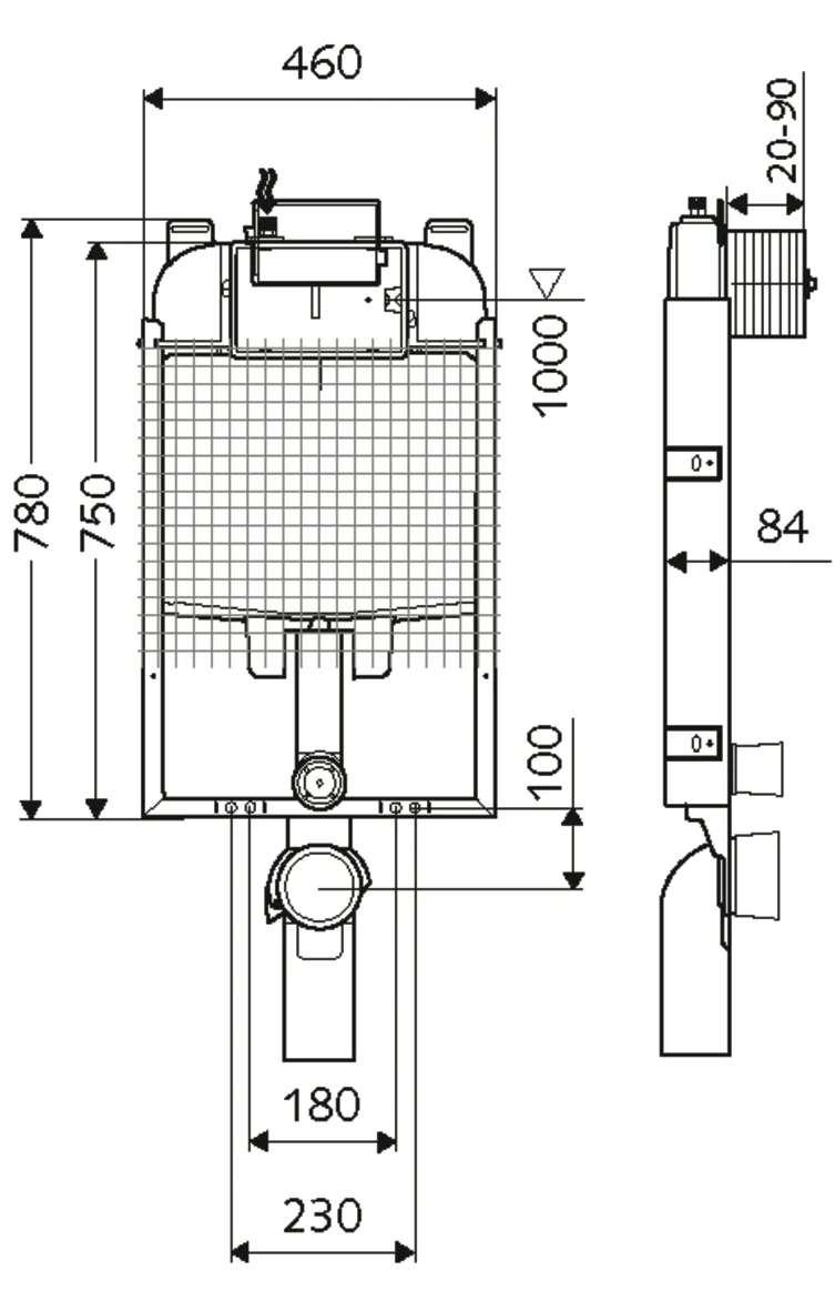 WC-Modul MONTUS, Typ C-N 80, B 46 cm x H 78 cm, Rahmen verzinkt