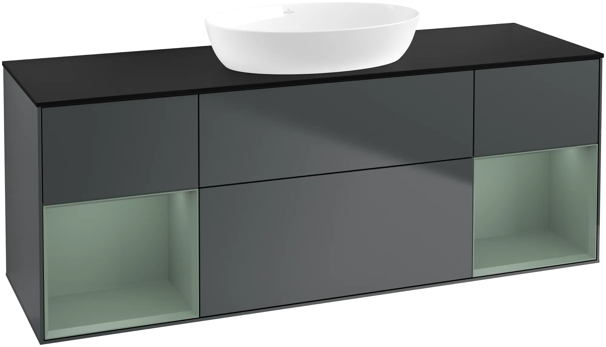 Villeroy & Boch Finion Waschbeckenunterschrank FD0, 1600x603x501mm, Midnight Blue Matt Lacquer/Olive Matt Lacquer/Glass Black Matt