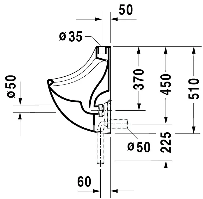 Urinal Jim, Zulauf von oben absaugend, ohne Deckel, ohne Fliege, weiß