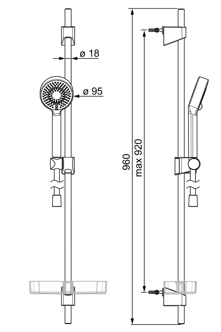 HansaBASICJET Wandstangen-Brausenset 4467 3-strahlig Chrom