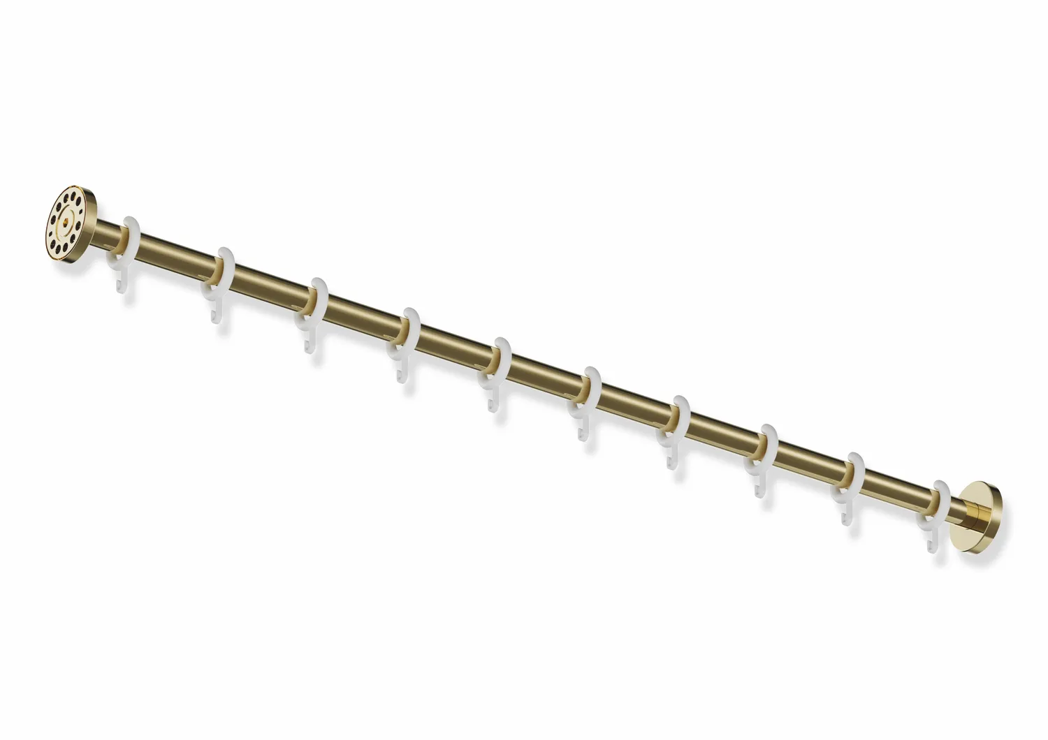 Vorhangstange des Systems 900, Edelstahl, PVD, Länge 1000 mm, kürzbar, D: 25 mm, mit 10 Vorhangringen aus POM, in Farbe CK (Messing glänzend) Vorhangstange des Systems 900, Edelstahl, PVD, Länge 1000 mm, kürzbar, D: 25 mm, mit 10 Vorhangringen aus POM, in Farbe CK (Messing glänzend)
