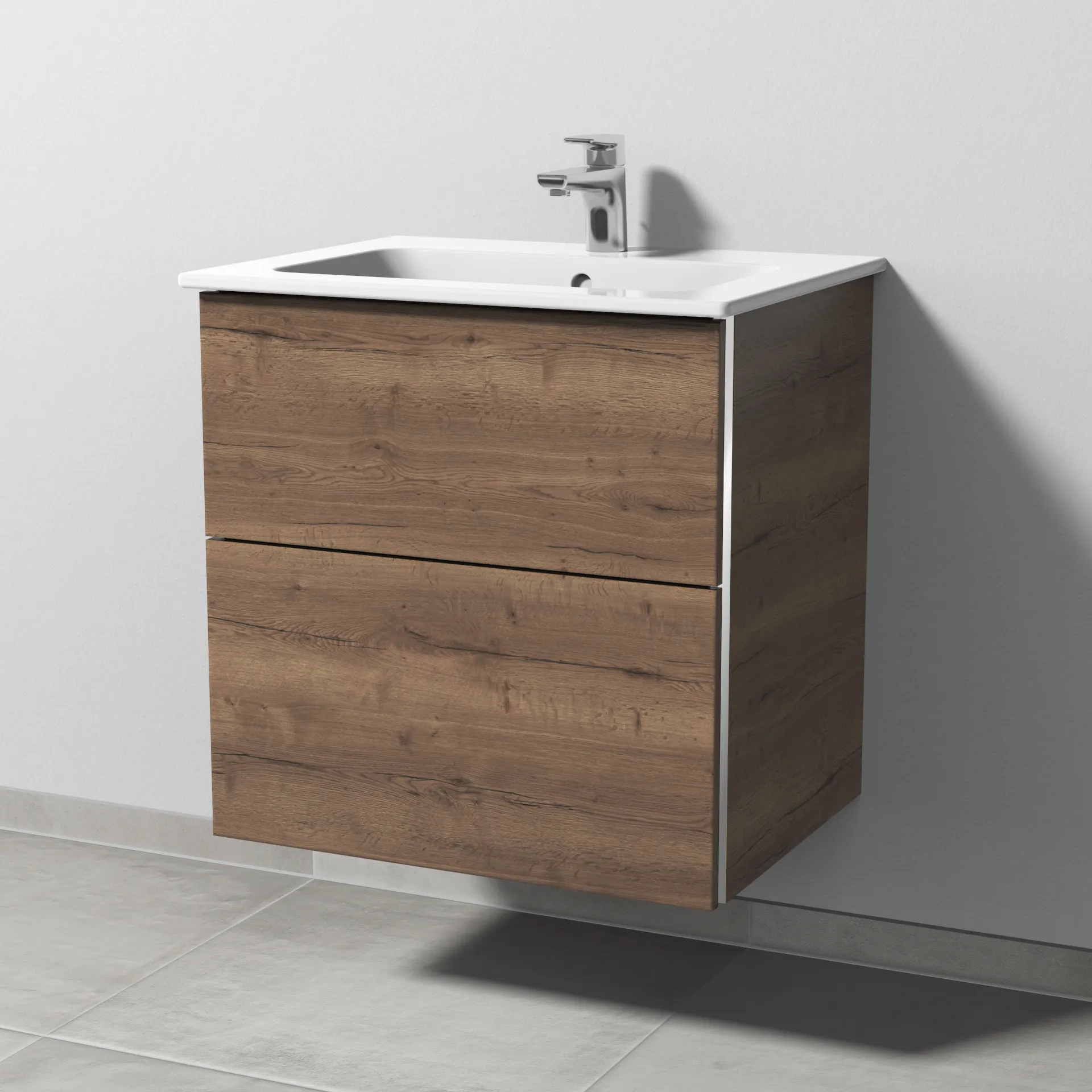 Sanipa Waschtischunterschrank „3way“ passend zu Keramik-Waschtische ME by Starck von Duravit 600 × 613 × 467 mm in Eiche Tabak