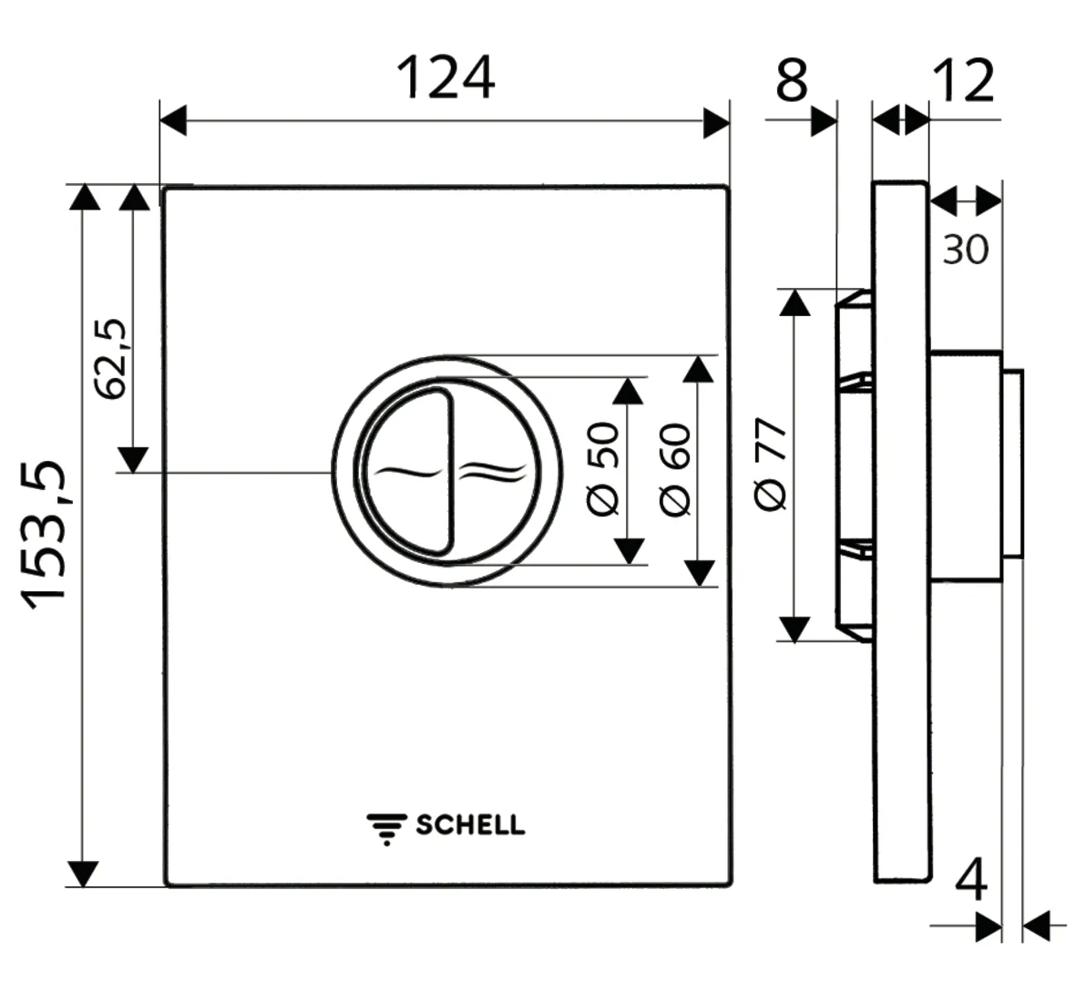 WC-Betätigungsplatte EDITION Eco ND 100, Betätigungsplatte, Betätigungstasten für Spar- und Hauptspülung, 4,5 - 6,0 l, Frontplatte chrom, chrom