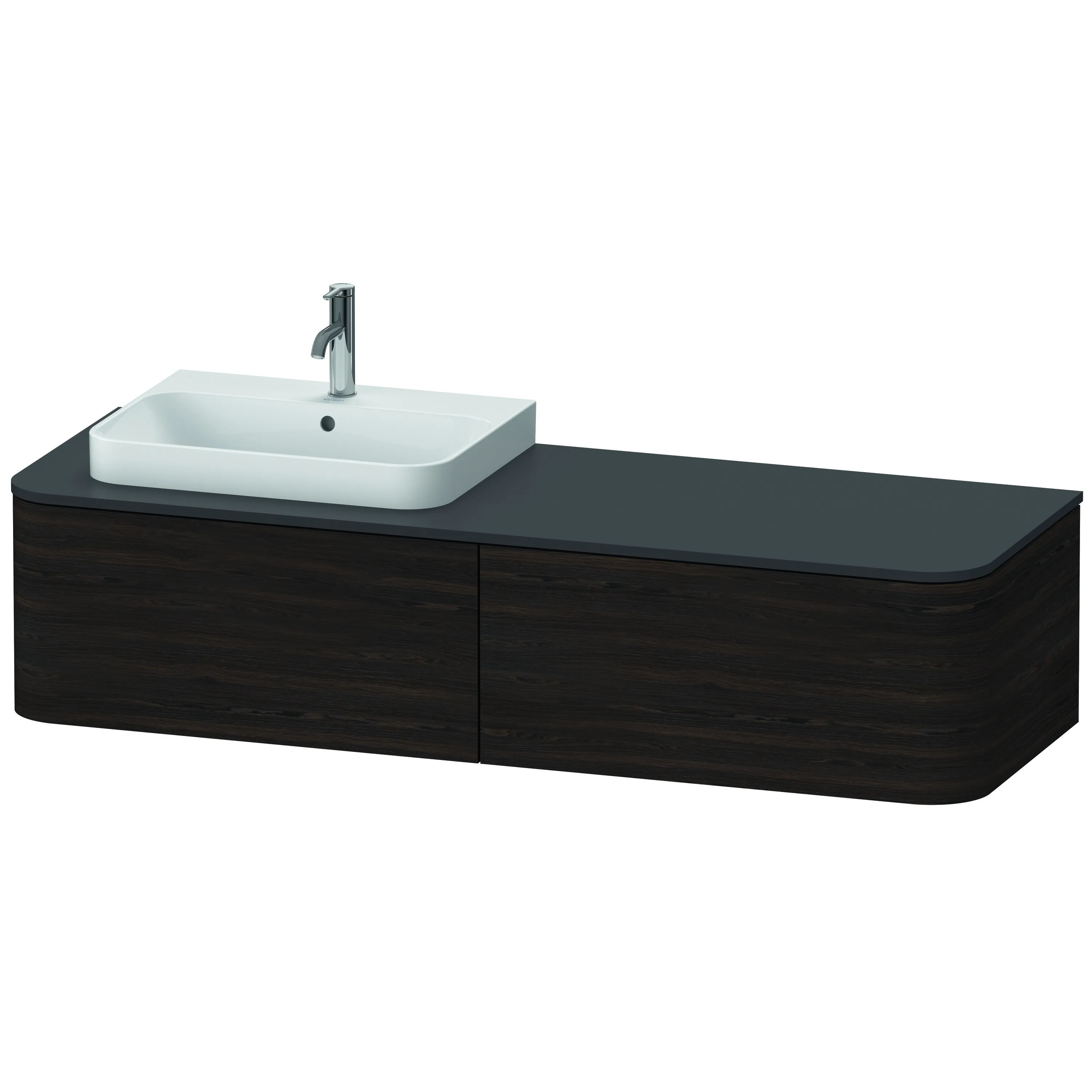 Duravit Waschtischunterschrank wandhängend „Happy D.2 Plus“ 160 × 35,4 × 55 cm Nussbaum gebürstet, links