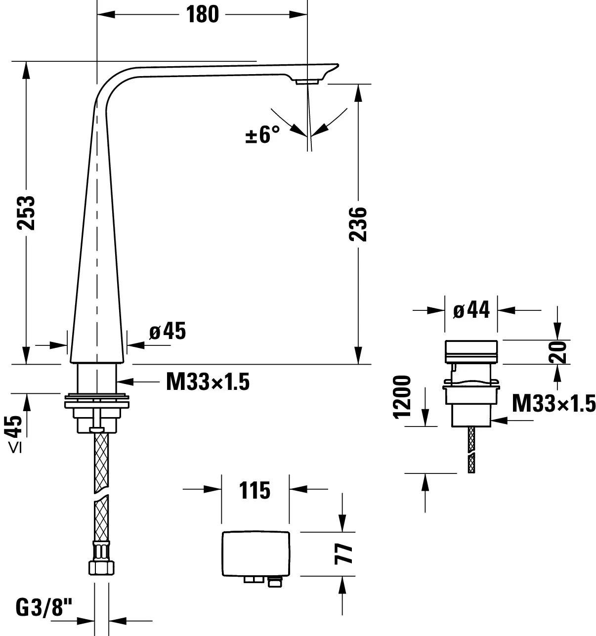 D.1 2-Loch Elektronikarmatur XL mit Einbaunetzteil, Chrom