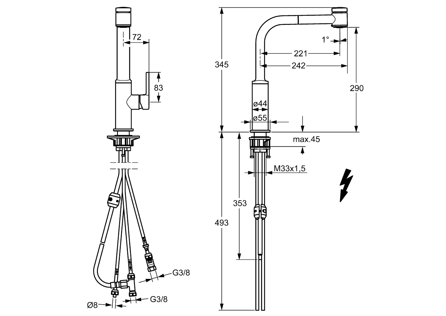 Hansa Hansaronda Einhebelmischer Küchenarmatur, Niederdruck, 2-strahlig, Chrom, DN15 Hansa Hansaronda Einhebelmischer Küchenarmatur, Niederdruck, 2-strahlig, Chrom, DN15