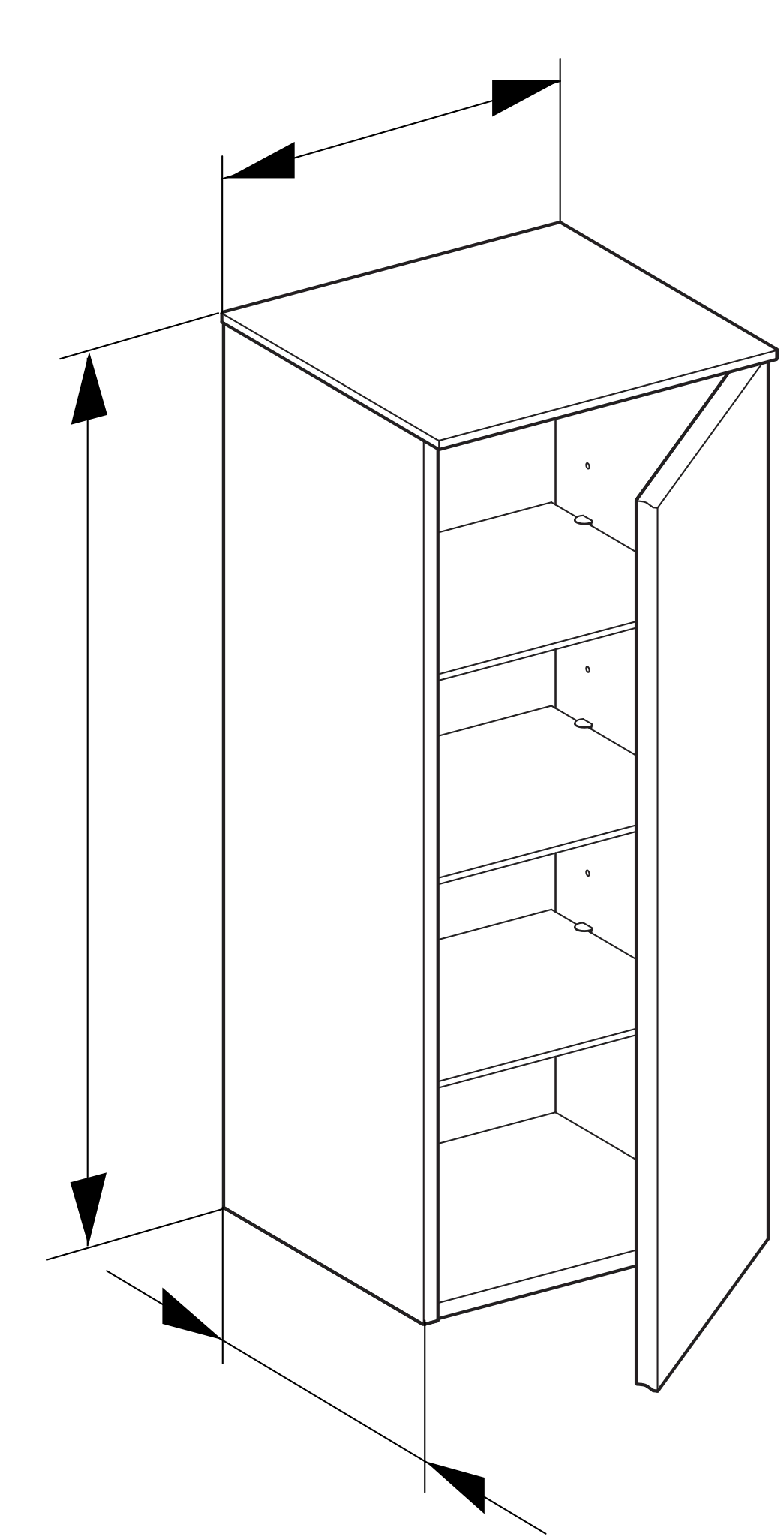 Royal Reflex Mittelschrank 1-türig, Anschlag rechts 350 x 845 x 335 mm titan/titan