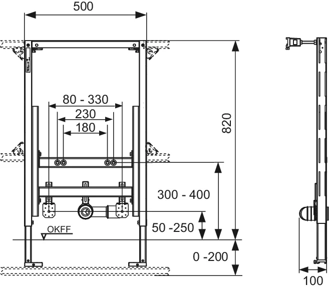 Bidetmodul TECEprofil für wandhängendes Bidet, Bauhöhe 820 mm