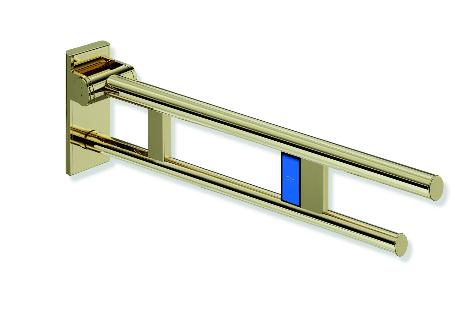 HEWI Stützklappgriff Duo Design A, Edelstahl PVD, links, 750mm