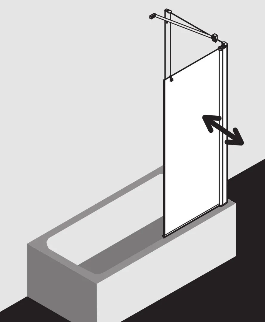Kermi Duschdesign Badewannenaufsatz Pendelflügel rechts „PEGA“ Glas Klar, Profile Silber Hochglanz, BV: 740 – 765 mm H: 1500 mm