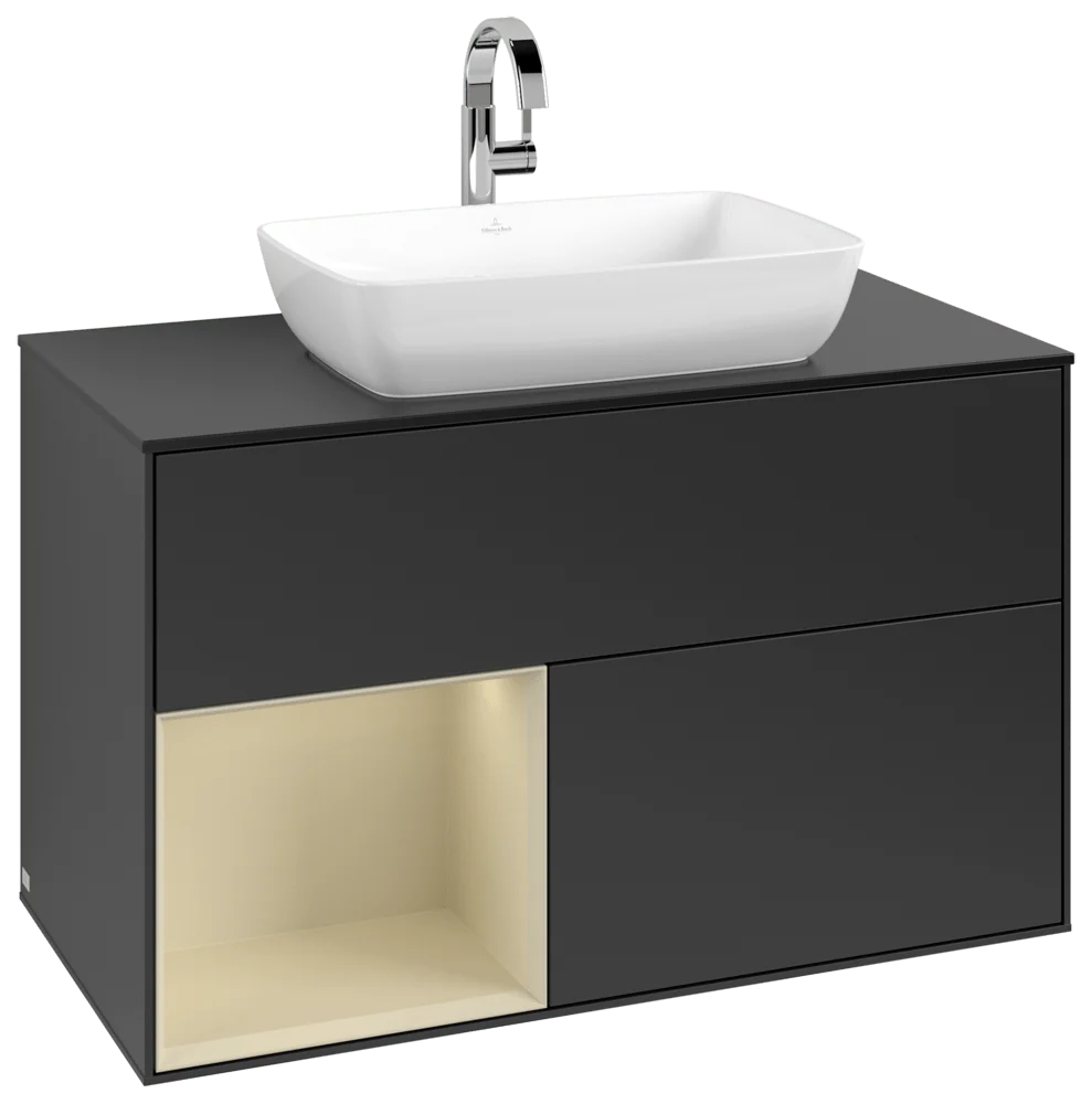 Villeroy & Boch Waschbeckenunterschrank Finion F77, 1000x603x501 mm, Black Matt Lacquer, mit Beleuchtung und Push-to-open Funktion