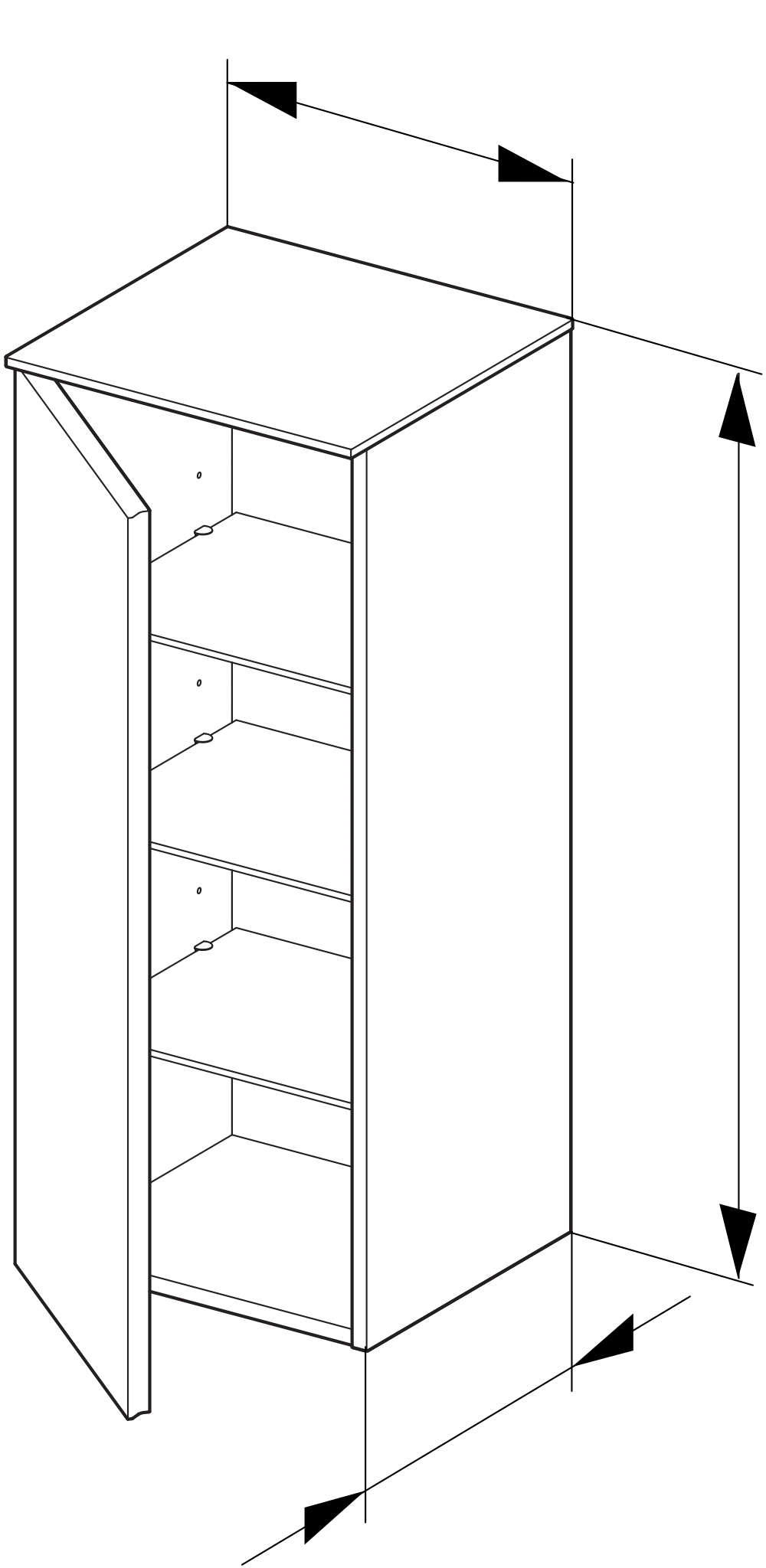 Royal Reflex Mittelschrank 1-türig, Anschlag links 350 x 845 x 335 mm weiß/weiß