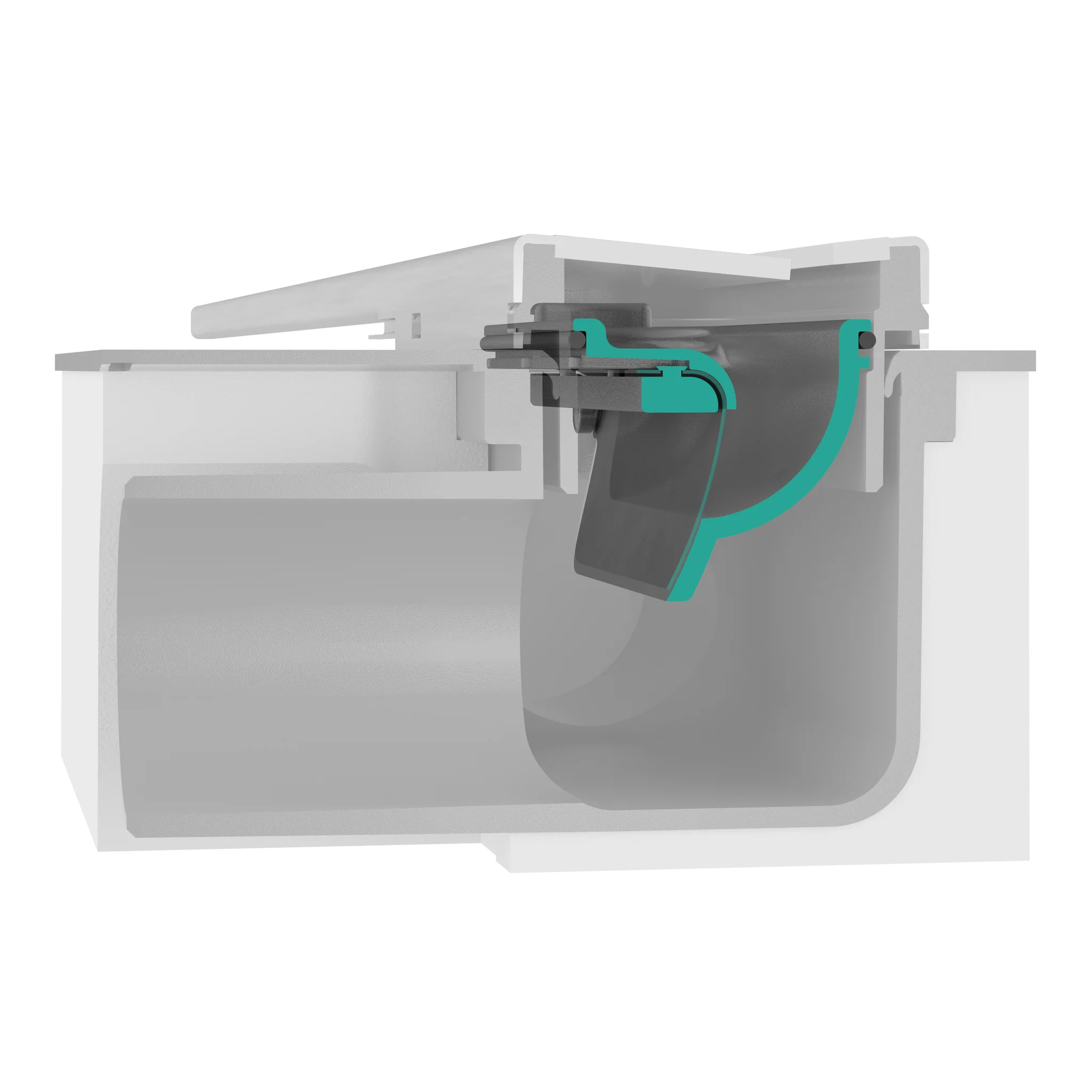 Hansgrohe uBox universal Grundkörper für Duschrinnen – Ablaufgehäuse DN40, waagerechter Auslass, 3-seitiger Anschluss, Sperrwasserscheibe 30 mm, Mindestbauhöhe 57 mm
