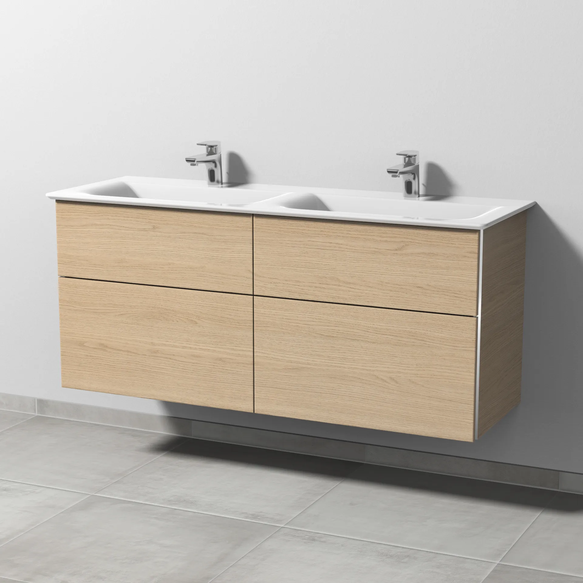 Sanipa Waschtischunterschrank „3way“ passend zu Keramik-Waschtische Connect Air von Ideal Standard 1290 × 585 × 437 mm in Eiche Nordic, mit