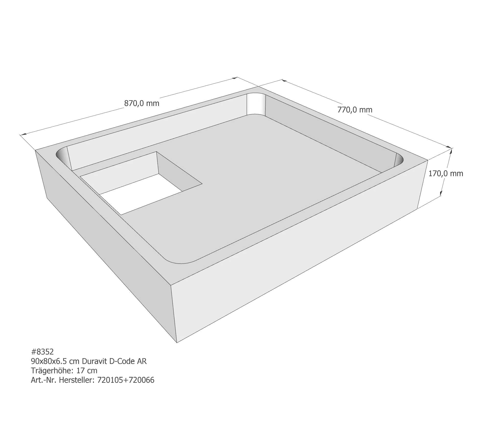 Duschwannenträger für Duravit D-Code 90 × 80 × 6,5 cm