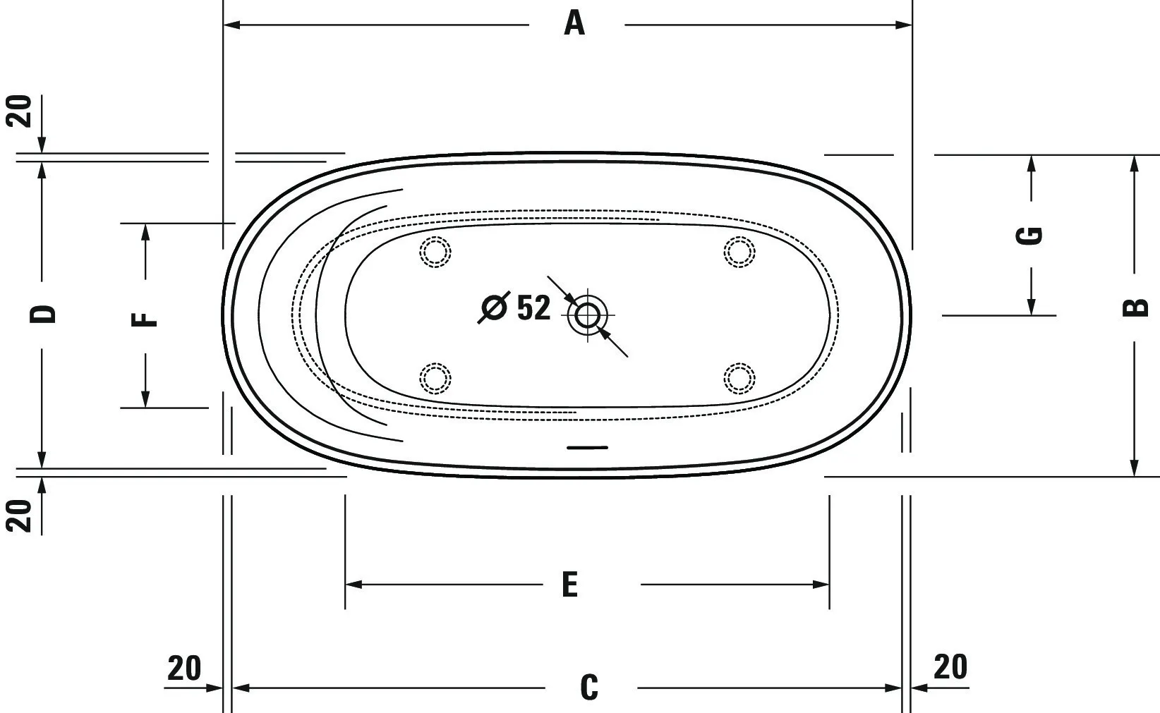 Duravit Badewanne „Cape Cod“ freistehend oval 165 × 78 cm