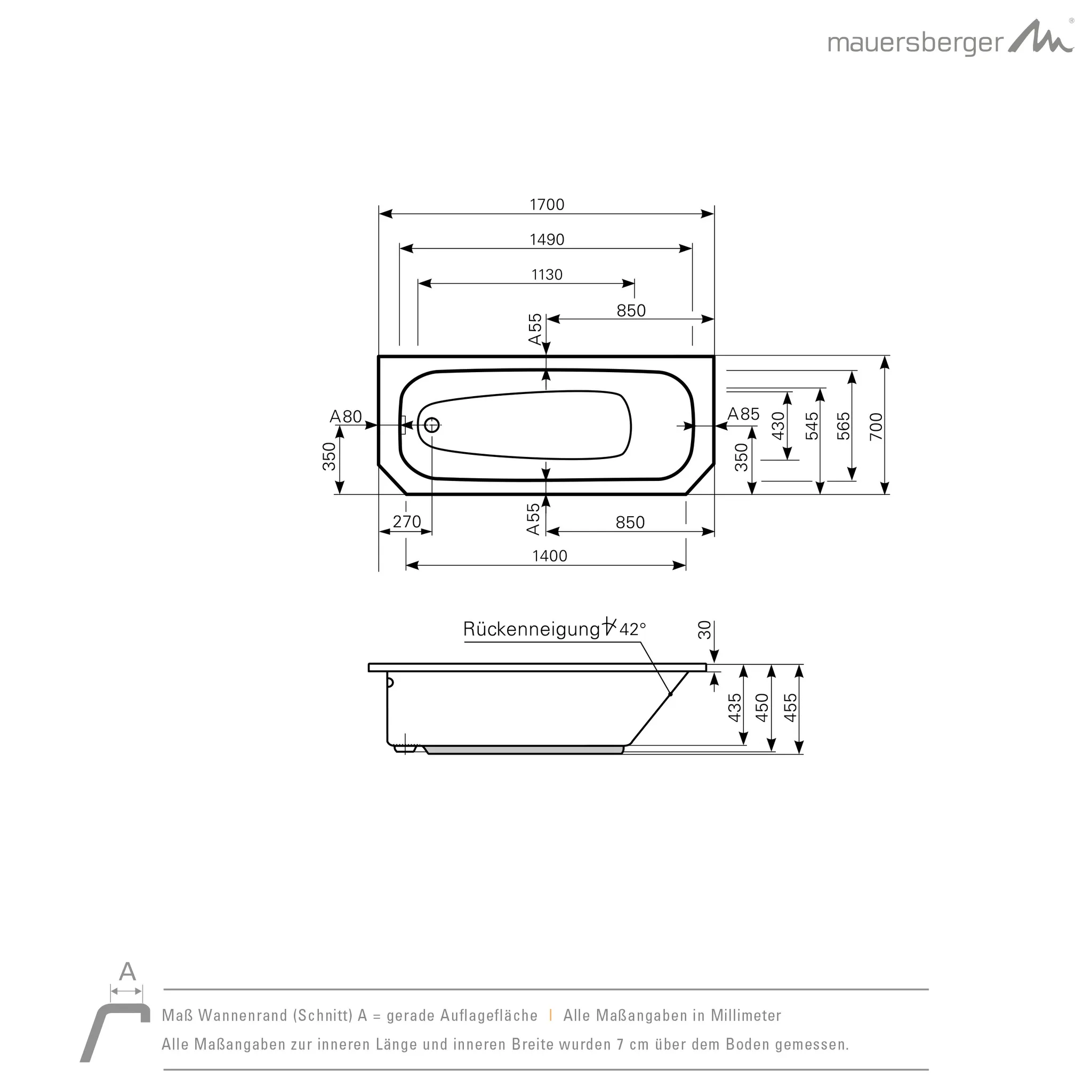 Mauersberger aurea Acryl-Badewanne 170/70 KFL Mauersberger aurea Acryl-Badewanne 170/70 KFL