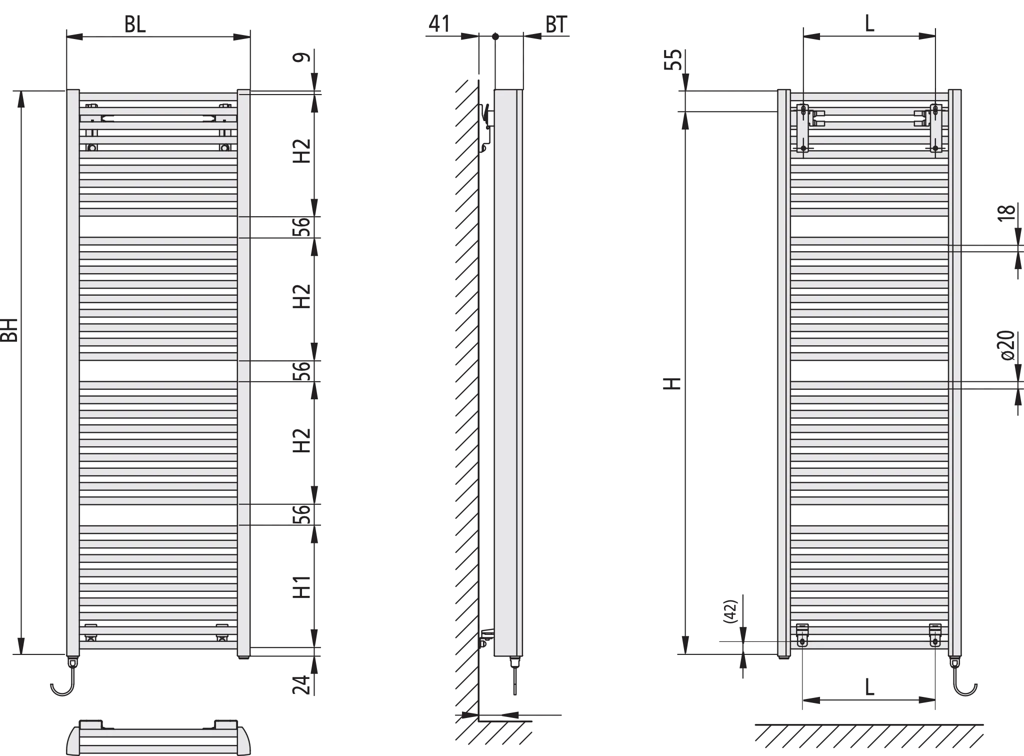 Kermi Design-Elektroheizkörper doppellagig „Duett®-E“ 48,4 × 118,8 cm