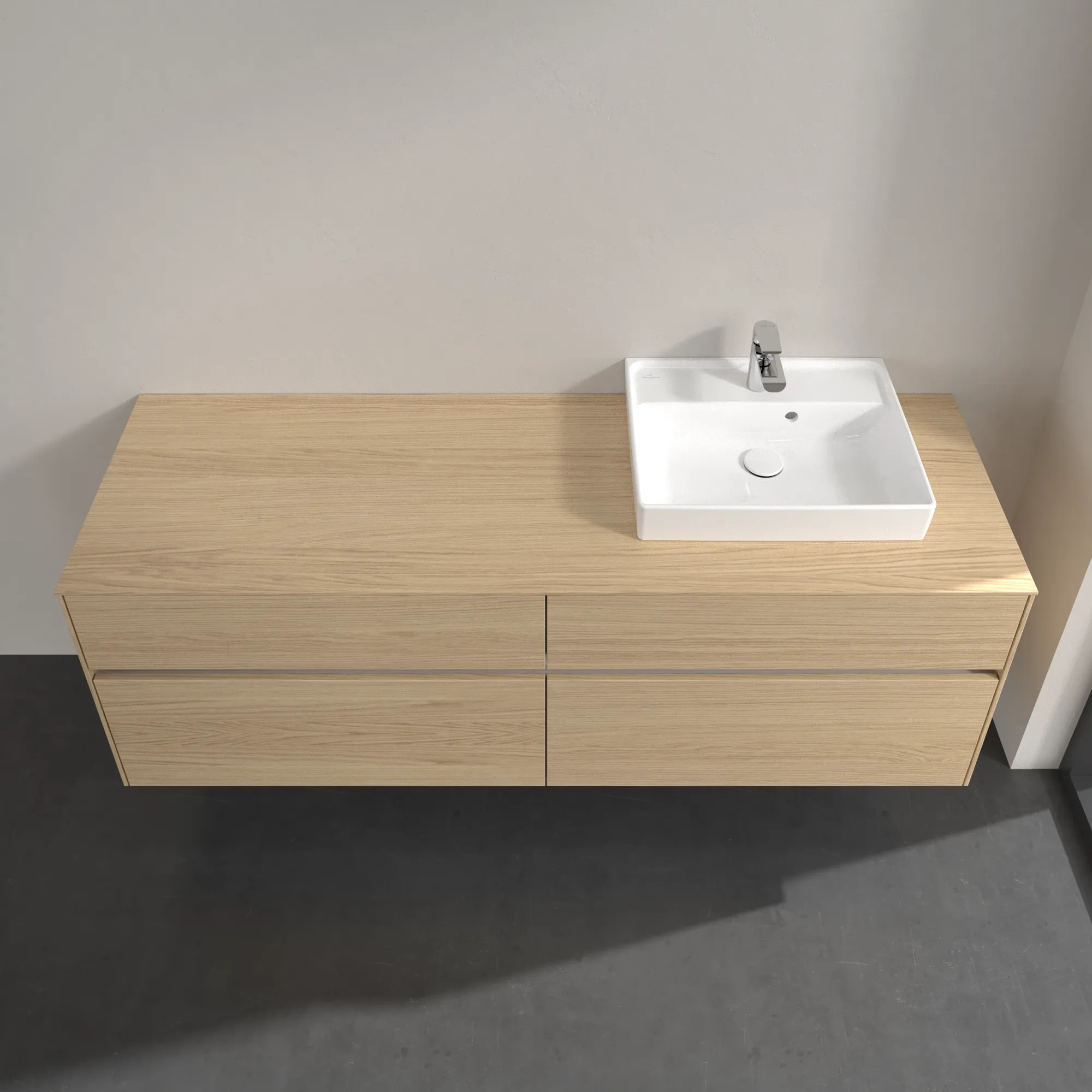 Villeroy & Boch Waschtischunterschrank „Collaro“ 1600 × 548 × 500 mm Nordic Oak, ohne Beleuchtung, für Becken rechts Villeroy & Boch Waschtischunterschrank „Collaro“ 1600 × 548 × 500 mm Nordic Oak, ohne Beleuchtung, für Becken rechts
