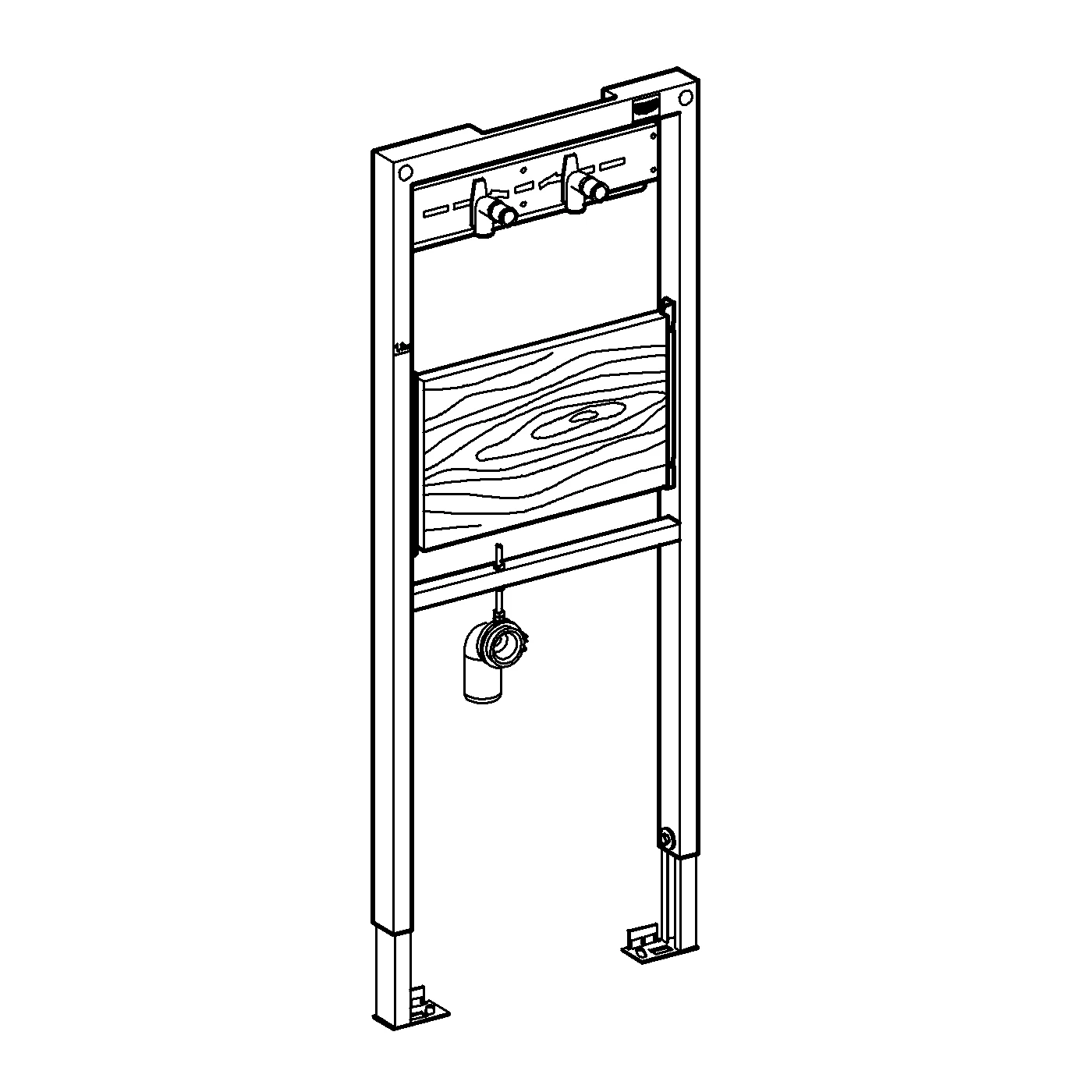 Ausguss-Element Rapid SL 38544, 1,30 m Bauhöhe, für Vorwand- oder Ständerwandmontage, 2 schallgedämmte Armaturenanschlüsse DN 15, HT-Ablaufbogen DN 50